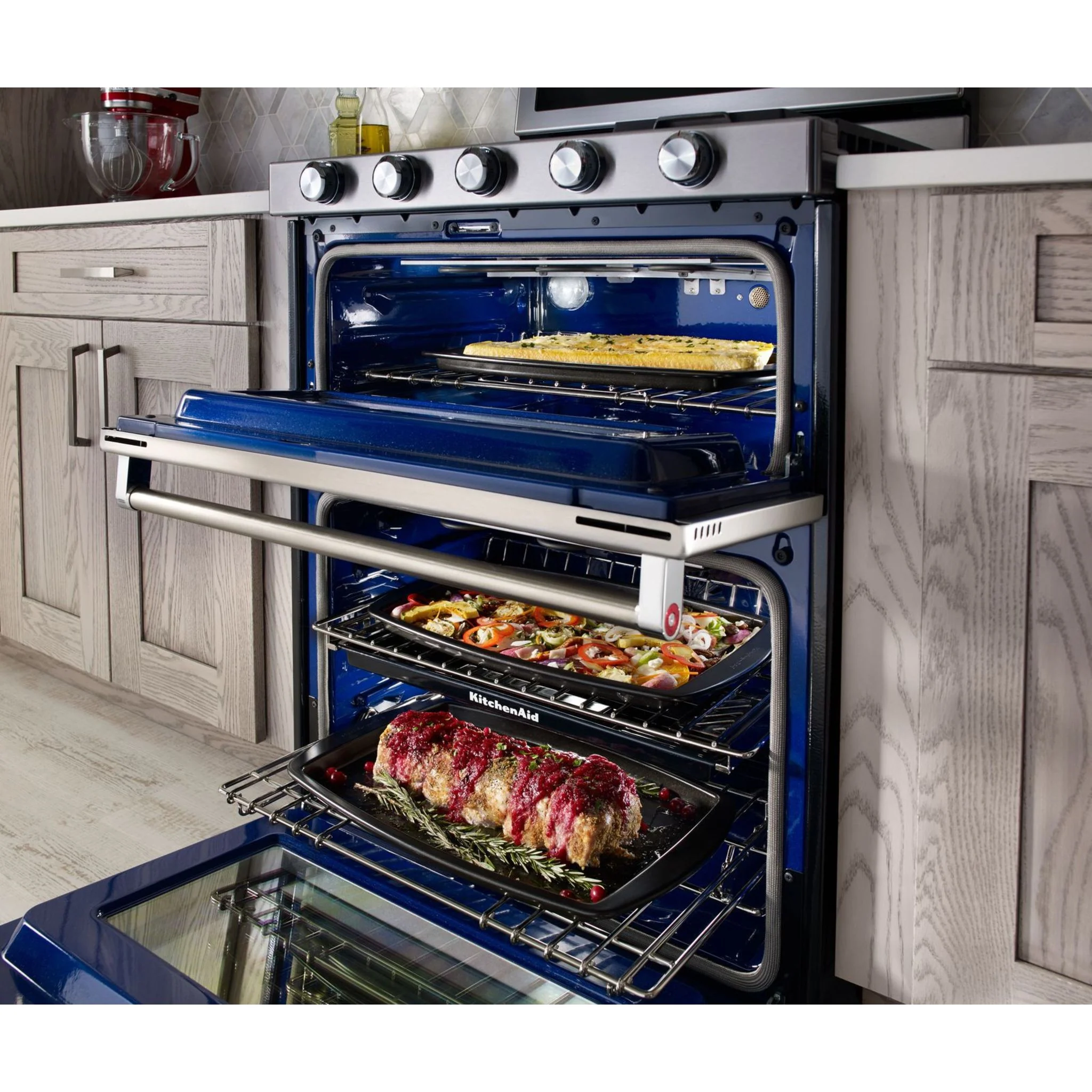 KitchenAid 30-Inch 5 Burner Gas Double Oven Convection Range -Stainless Steel (KFGD500ESS) - Image 5