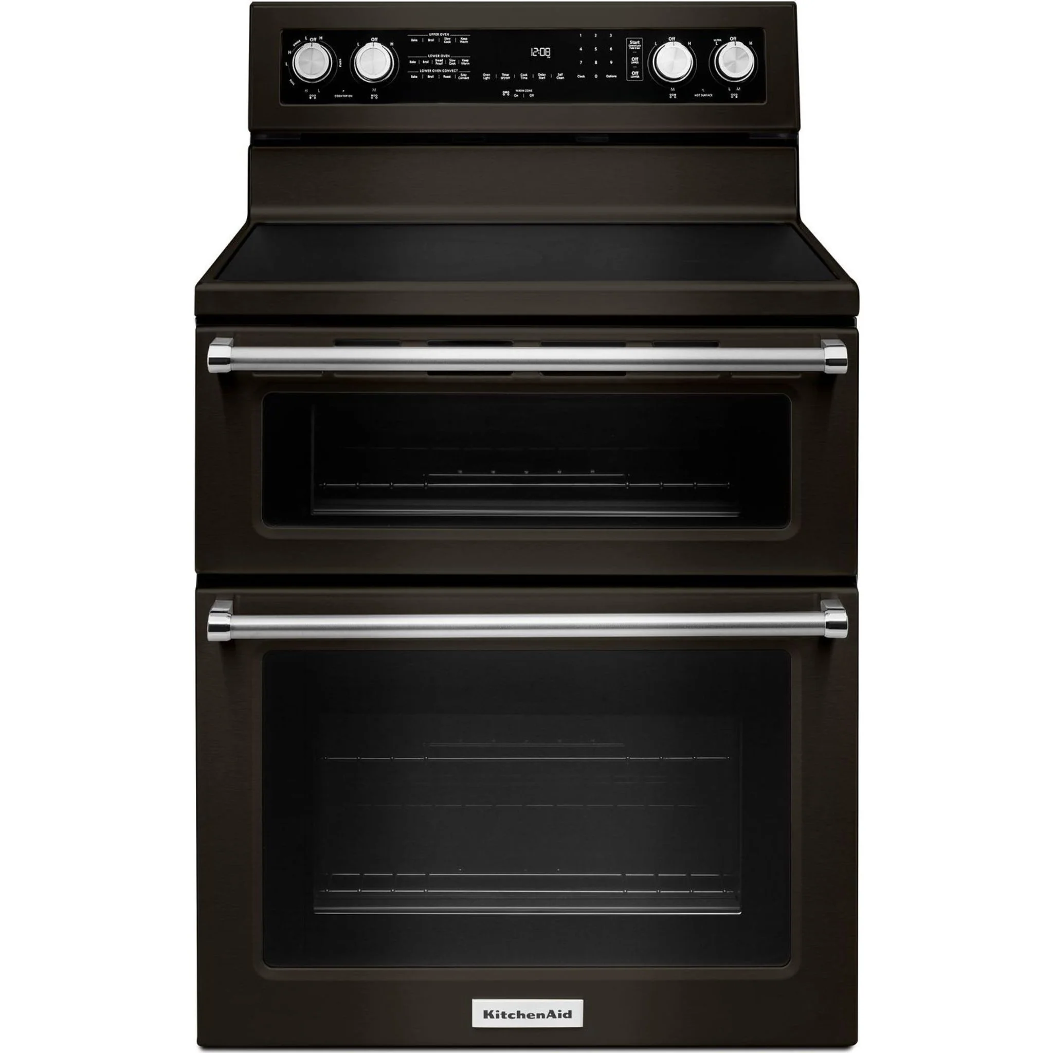 KitchenAid 30-Inch 5 Burner Electric Double Oven Convection Range -Black Stainless (YKFED500EBS) - Image 4