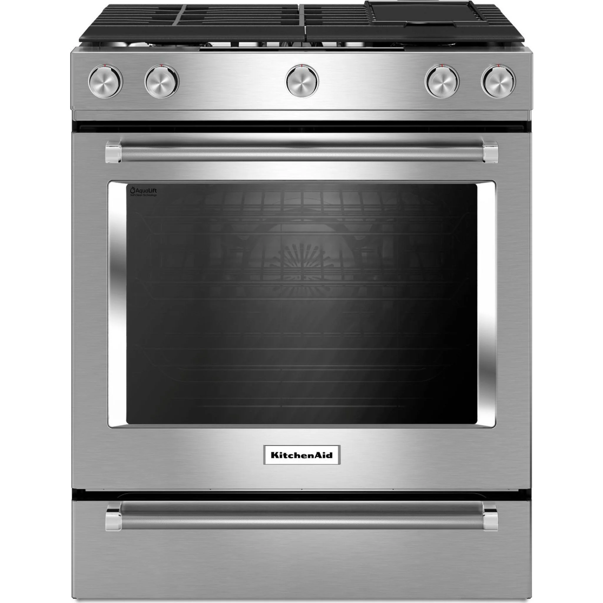 KitchenAid 30-Inch 5-Burner Dual Fuel Convection  Front Control Range with Baking Drawer -Stainless Steel (YKSDB900ESS) - Image 2