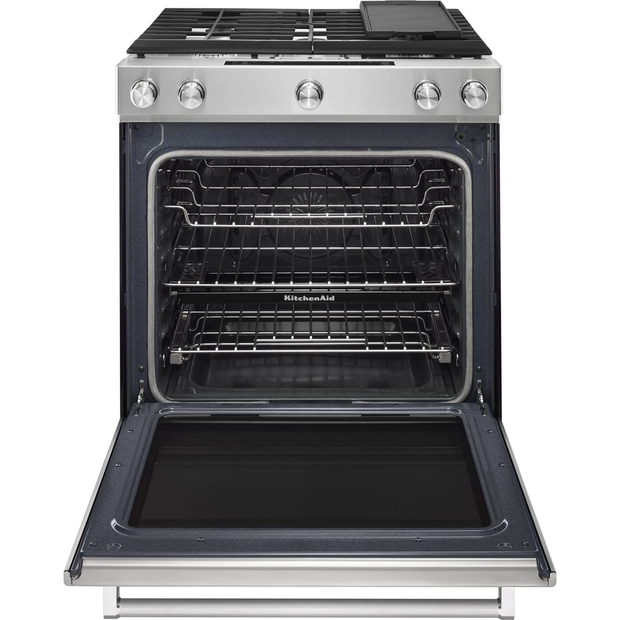 KitchenAid 30-Inch 5-Burner Dual Fuel Convection  Front Control Range with Baking Drawer -Stainless Steel (YKSDB900ESS) - Image 4
