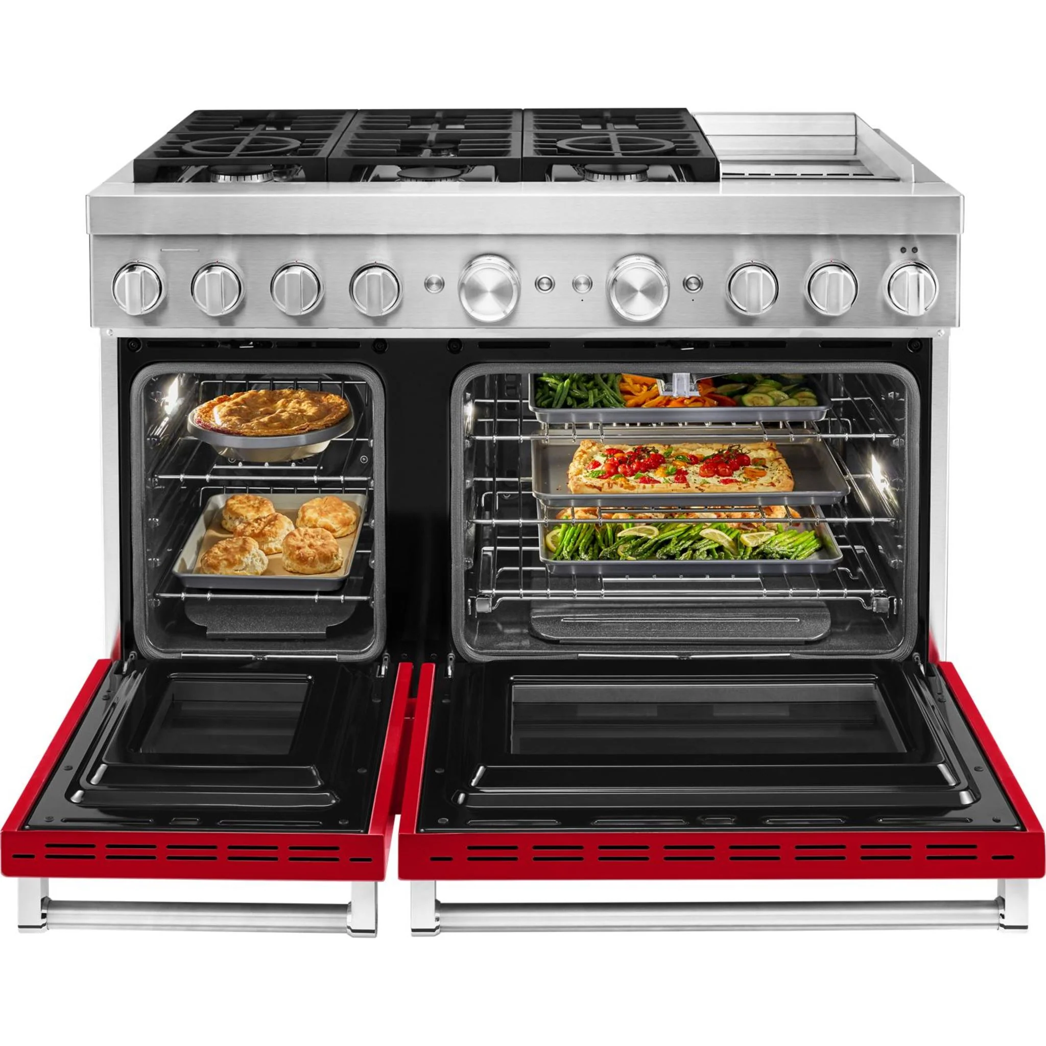 KitchenAid  48'' Smart Commercial-Style Dual Fuel Range with Griddle - Passion Red (KFDC558JPA) - Image 11