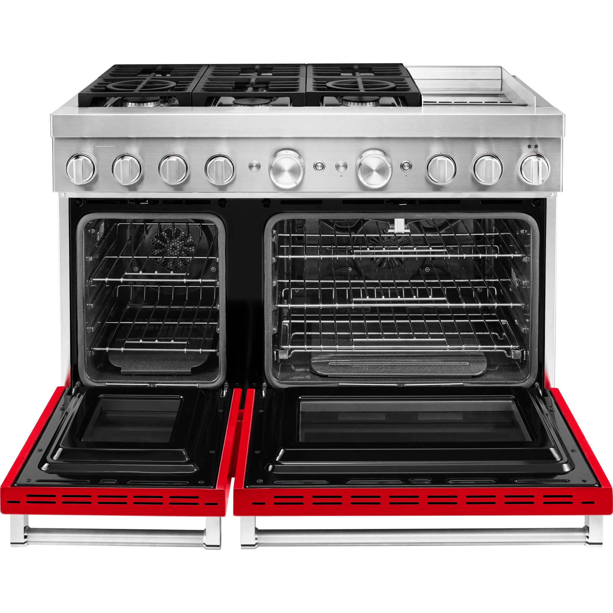 KitchenAid  48'' Smart Commercial-Style Dual Fuel Range with Griddle - Passion Red (KFDC558JPA) - Image 4