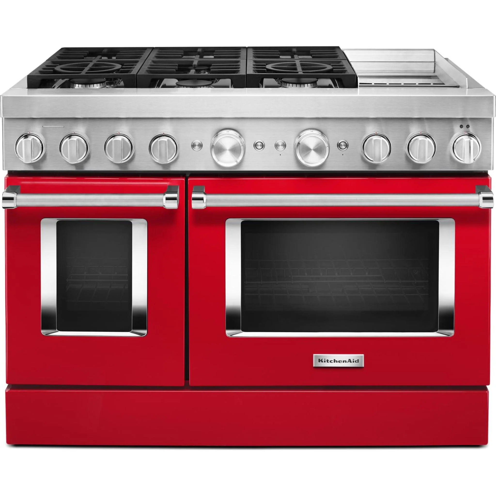 KitchenAid  48'' Smart Commercial-Style Dual Fuel Range with Griddle - Passion Red (KFDC558JPA) - Image 5