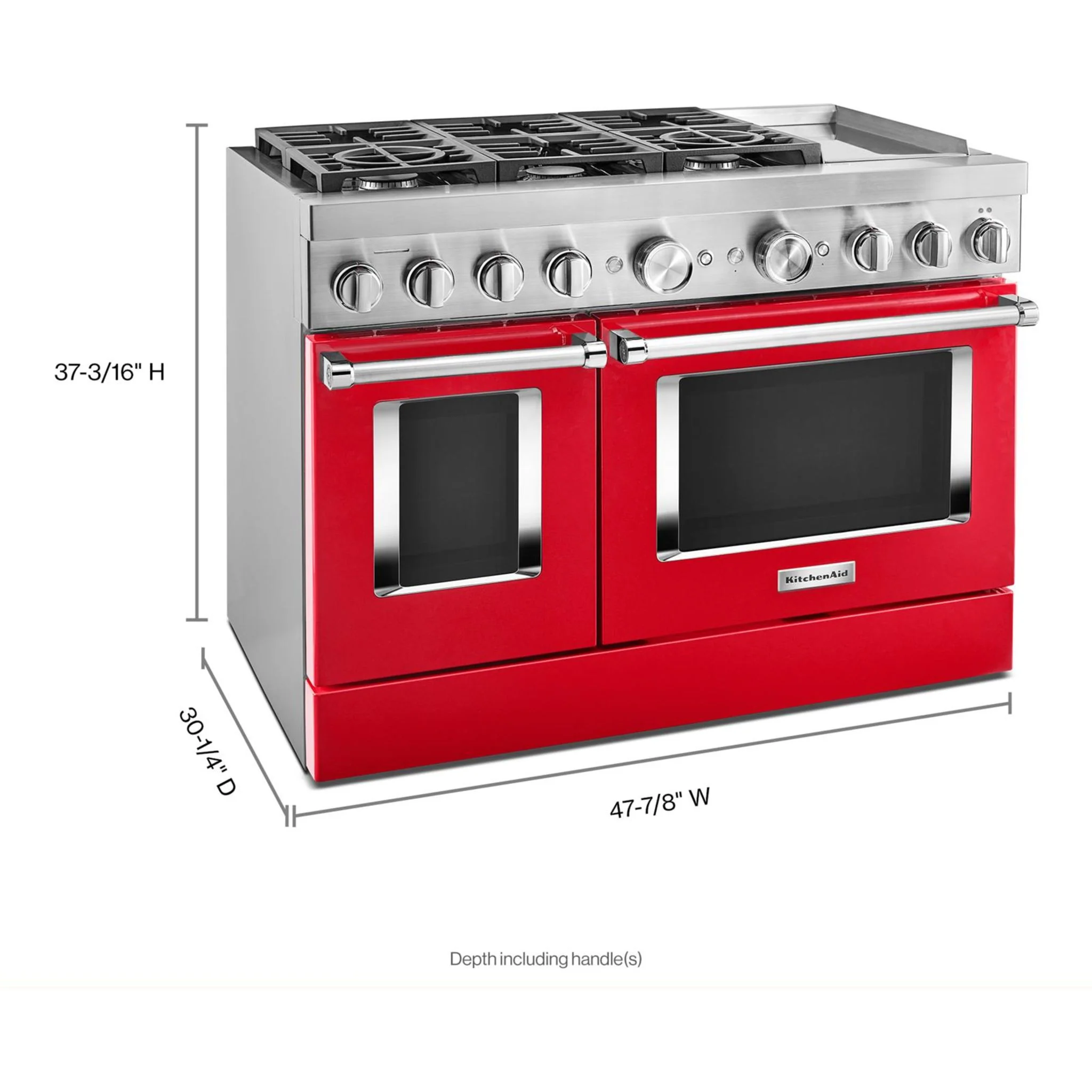 KitchenAid  48'' Smart Commercial-Style Dual Fuel Range with Griddle - Passion Red (KFDC558JPA) - Image 60