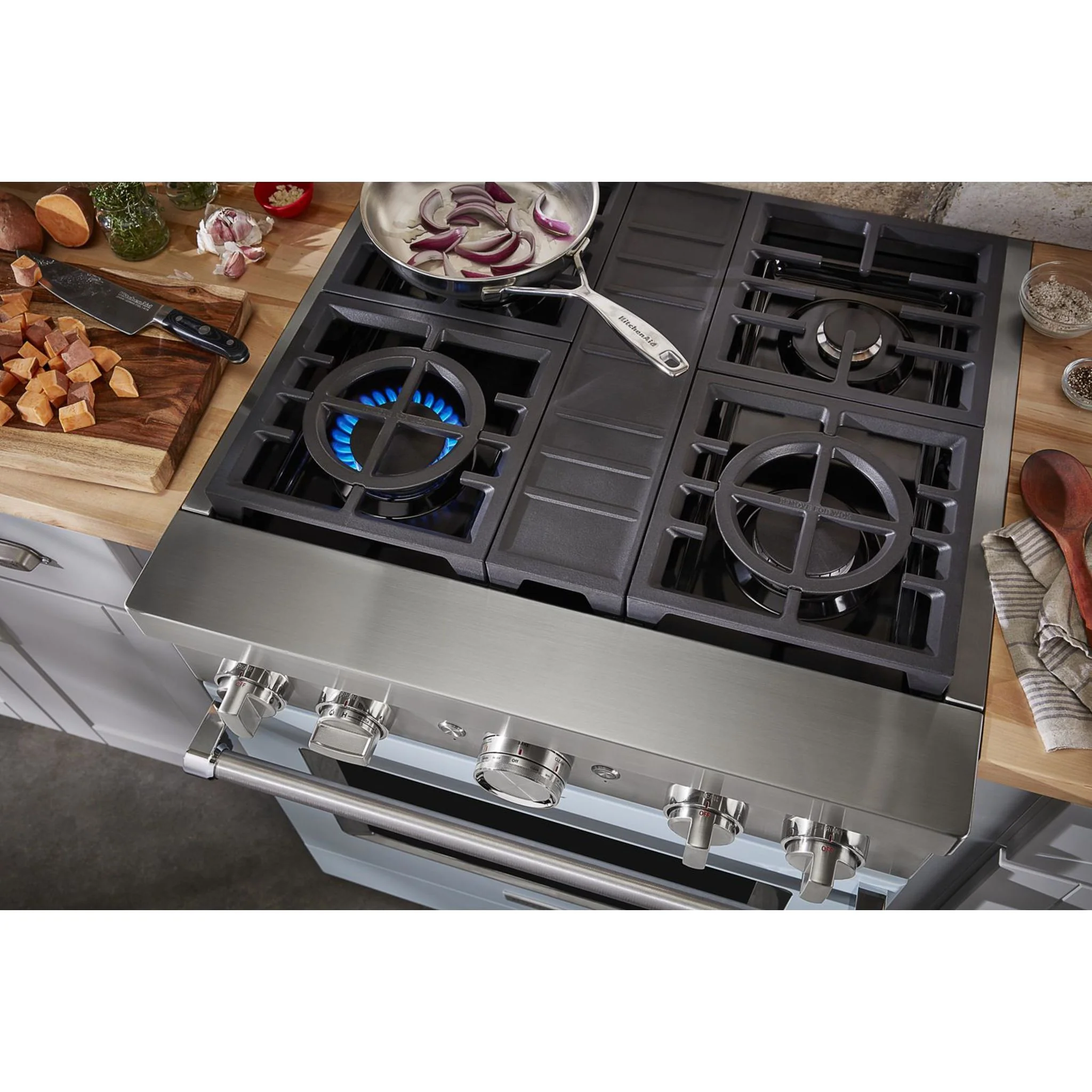 KitchenAid  30'' Smart Commercial-Style Dual Fuel Range with 4 Burners - Misty Blue (KFDC500JMB) - Image 29