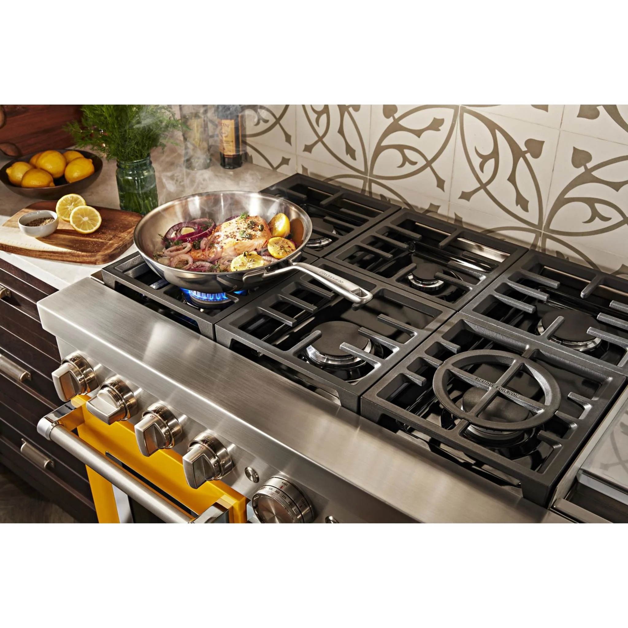 KitchenAid  48'' Smart Commercial-Style Dual Fuel Range with Griddle - Yellow Pepper (KFDC558JYP) - Image 13