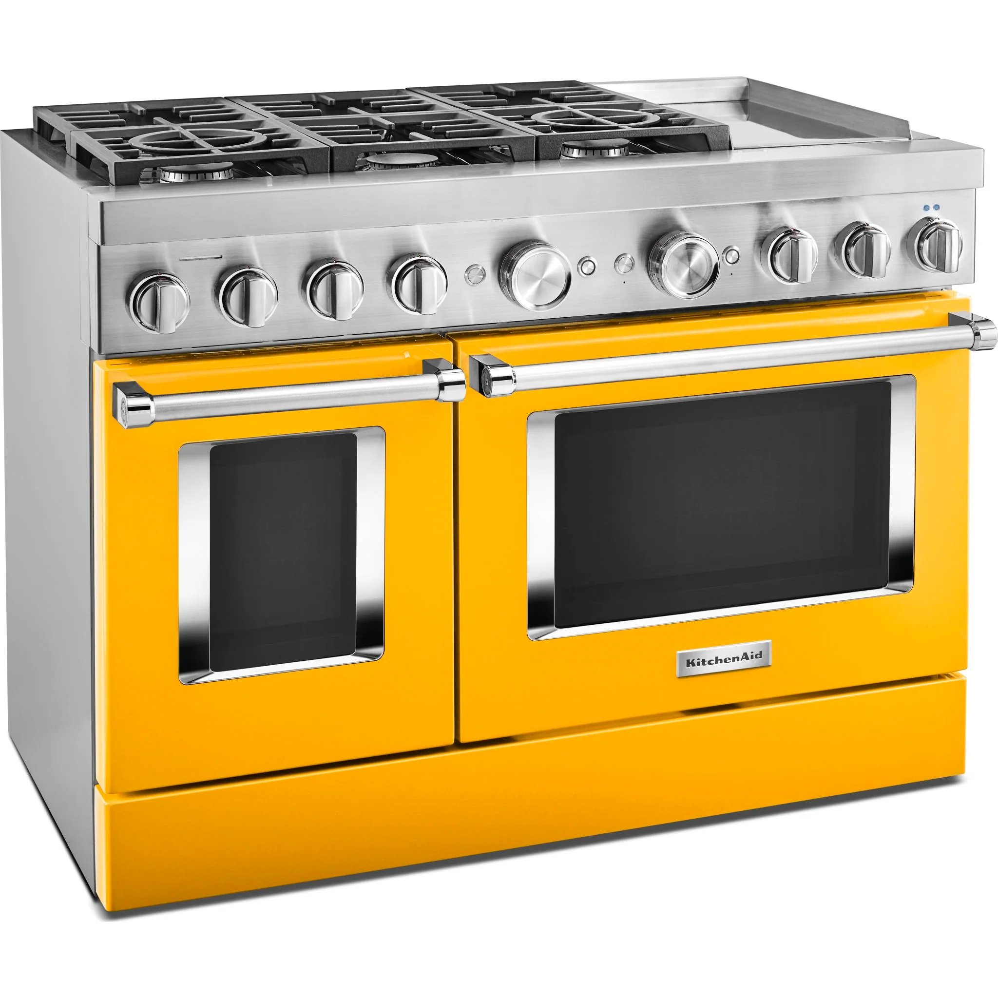 KitchenAid  48'' Smart Commercial-Style Dual Fuel Range with Griddle - Yellow Pepper (KFDC558JYP) - Image 3