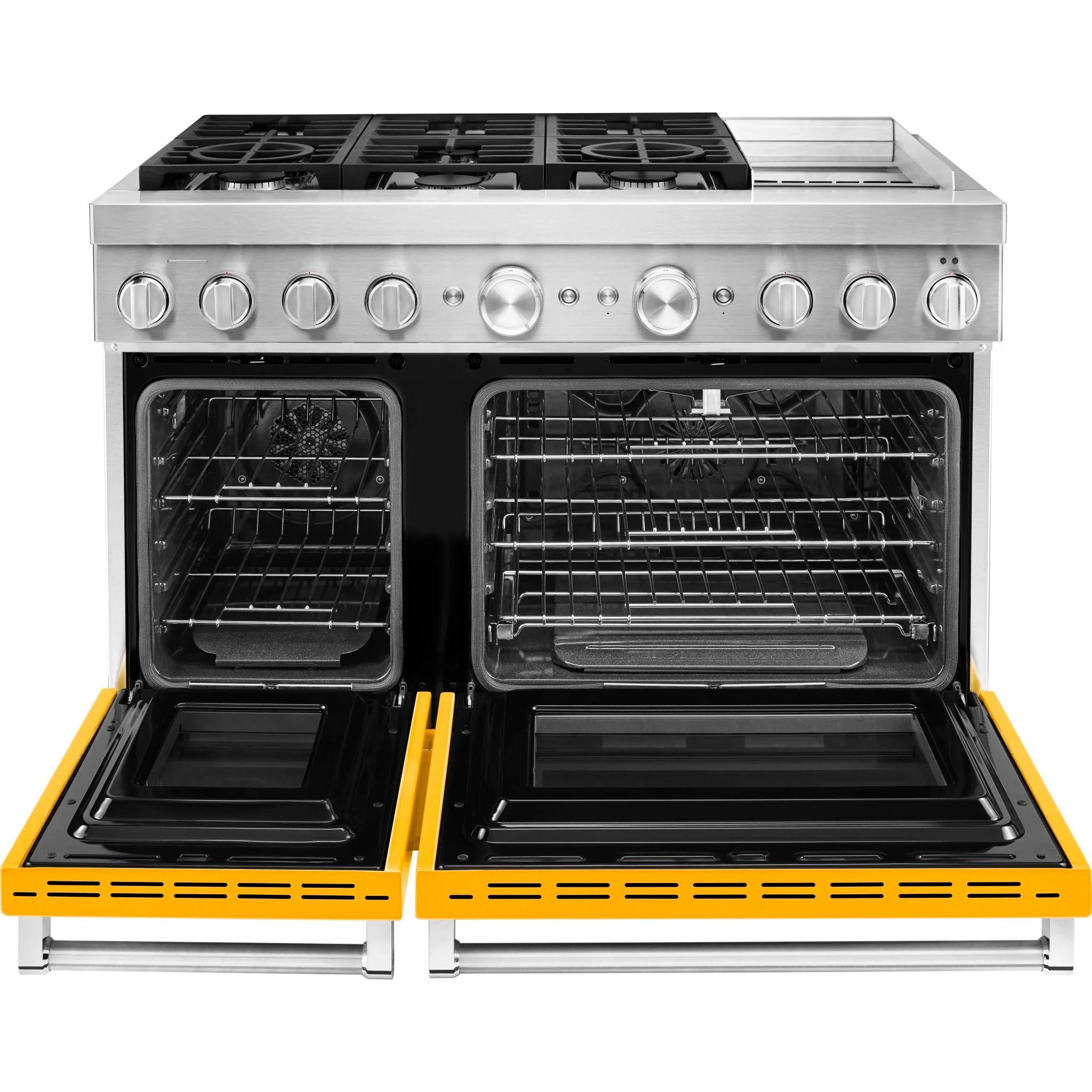 KitchenAid  48'' Smart Commercial-Style Dual Fuel Range with Griddle - Yellow Pepper (KFDC558JYP) - Image 4