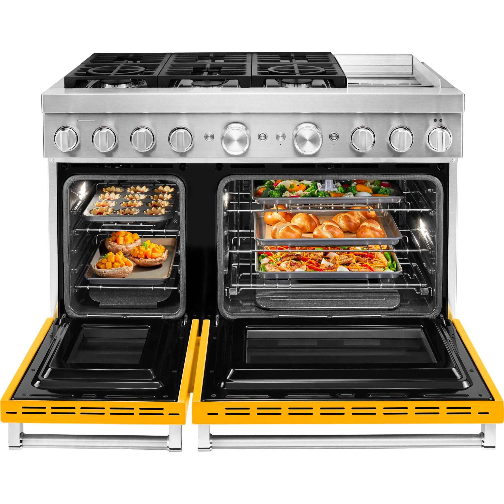 KitchenAid  48'' Smart Commercial-Style Dual Fuel Range with Griddle - Yellow Pepper (KFDC558JYP) - Image 5
