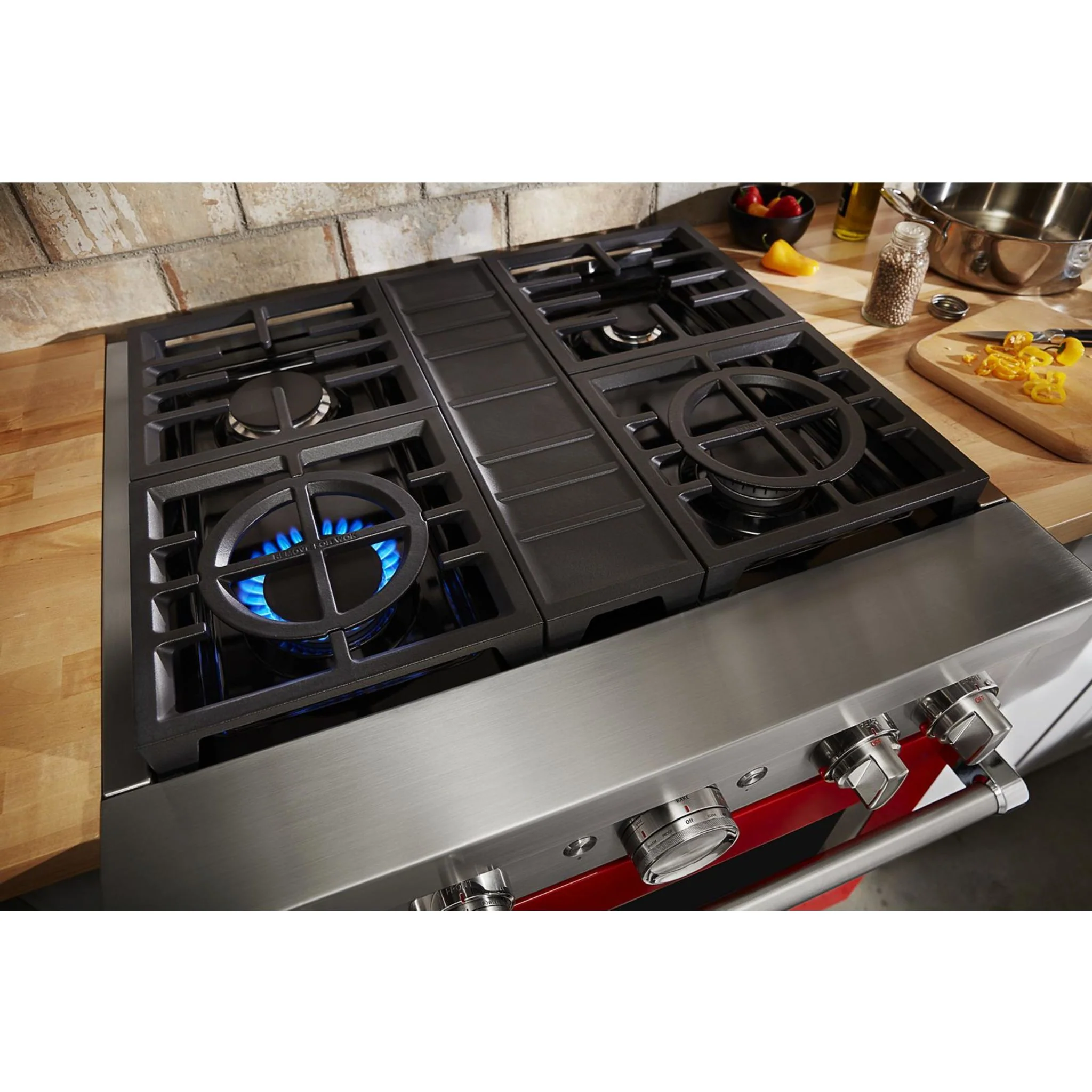 KitchenAid  30'' Smart Commercial-Style Dual Fuel Range with 4 Burners - Passion Red (KFDC500JPA) - Image 15