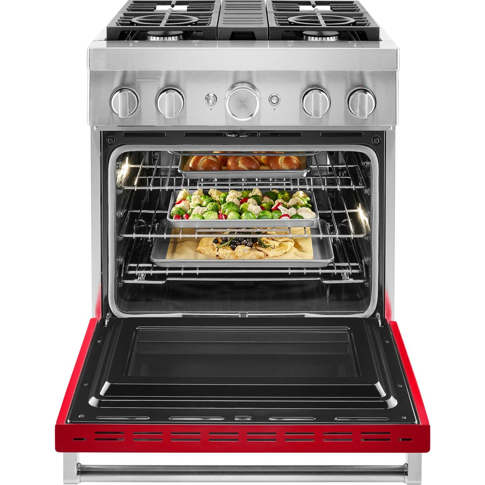 KitchenAid  30'' Smart Commercial-Style Dual Fuel Range with 4 Burners - Passion Red (KFDC500JPA) - Image 5