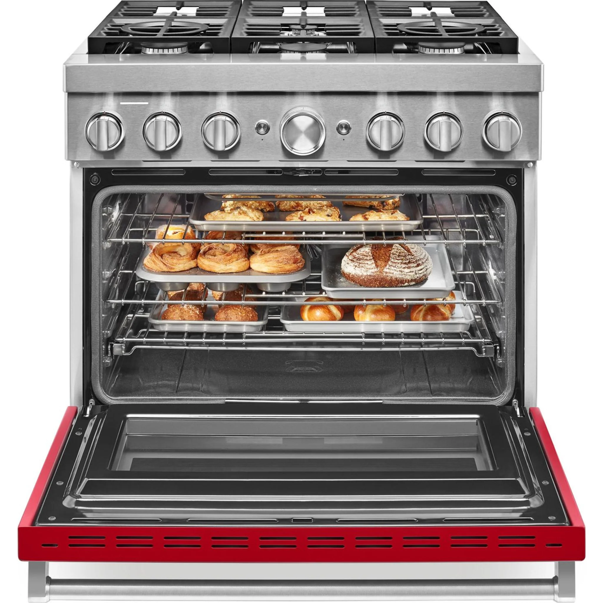 KitchenAid  36'' Smart Commercial-Style Dual Fuel Range with 6 Burners - Passion Red (KFDC506JPA) - Image 7