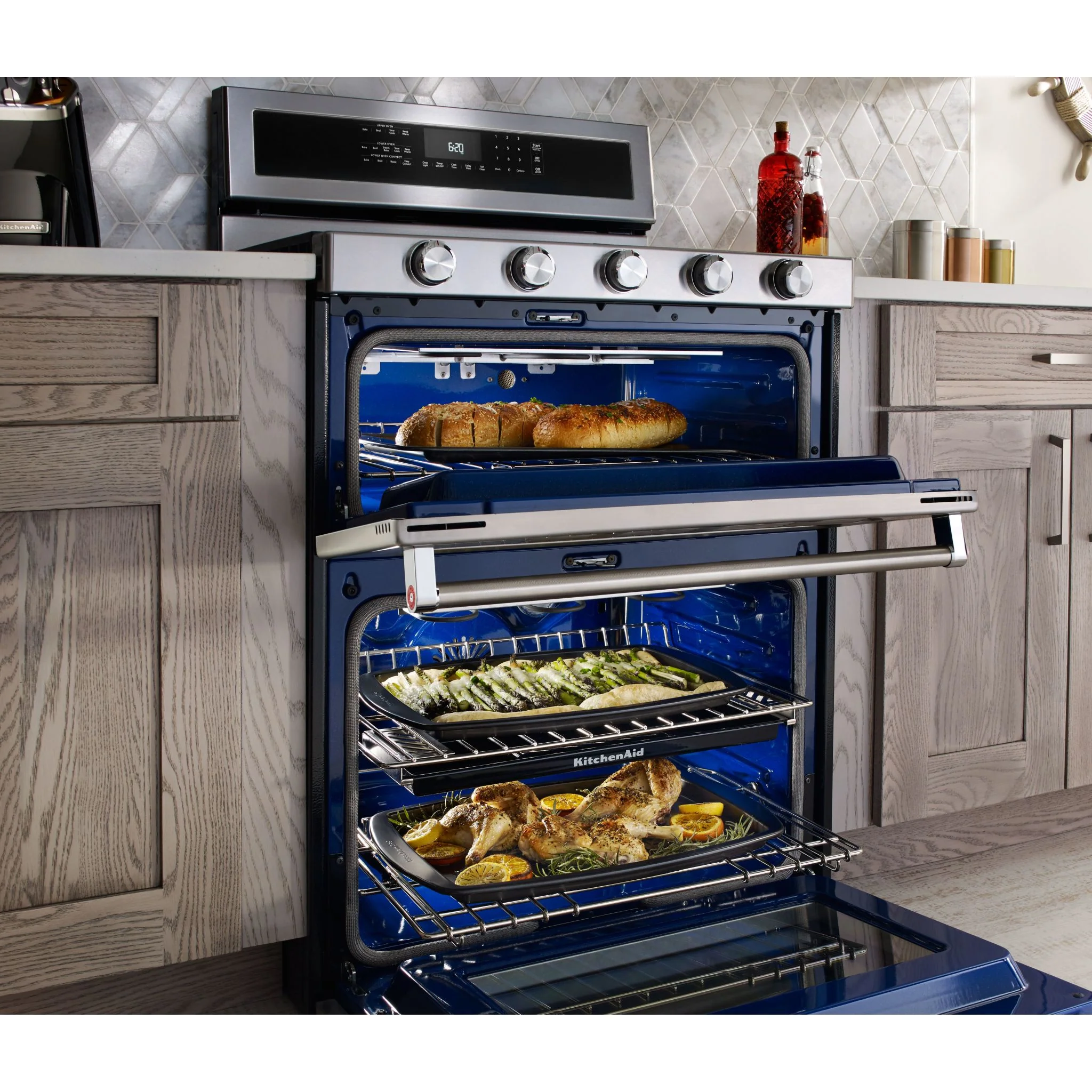 KitchenAid 30-Inch 5 Burner Dual Fuel Double Oven Convection Range -Stainless Steel (KFDD500ESS) - Image 15