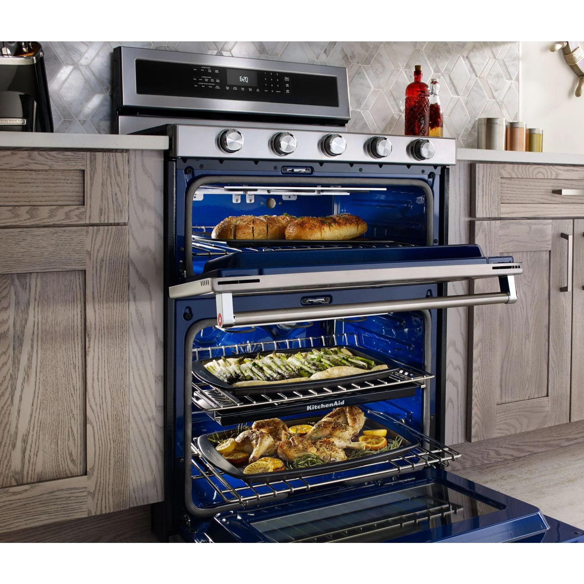 KitchenAid 30-Inch 5 Burner Dual Fuel Double Oven Convection Range -Stainless Steel (KFDD500ESS) - Image 23