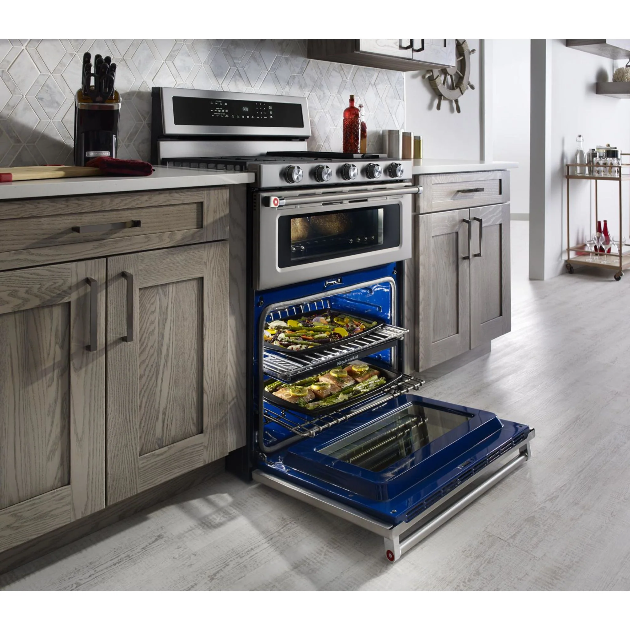 KitchenAid 30-Inch 5 Burner Dual Fuel Double Oven Convection Range -Stainless Steel (KFDD500ESS) - Image 29
