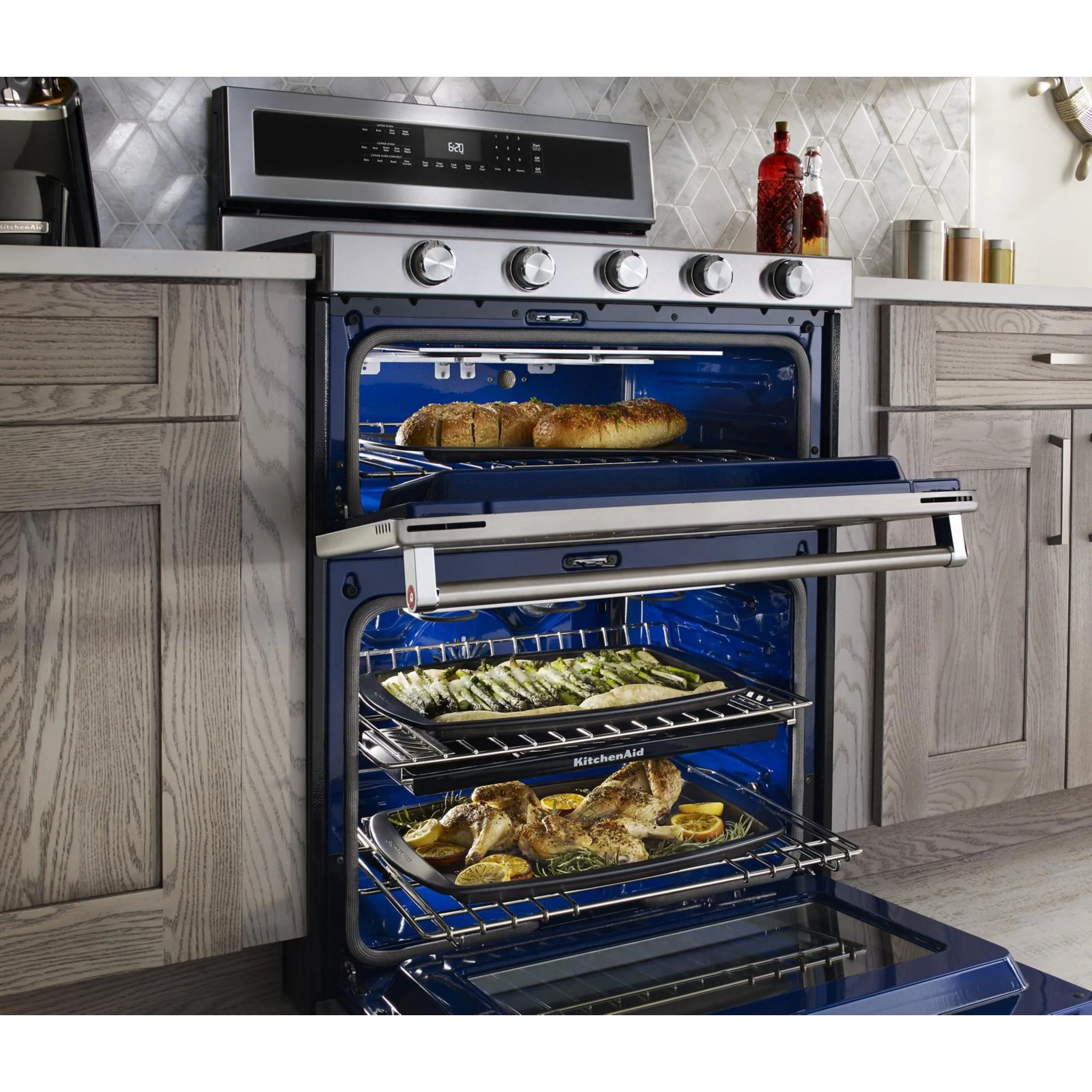 KitchenAid 30-Inch 5 Burner Dual Fuel Double Oven Convection Range -Stainless Steel (KFDD500ESS) - Image 36