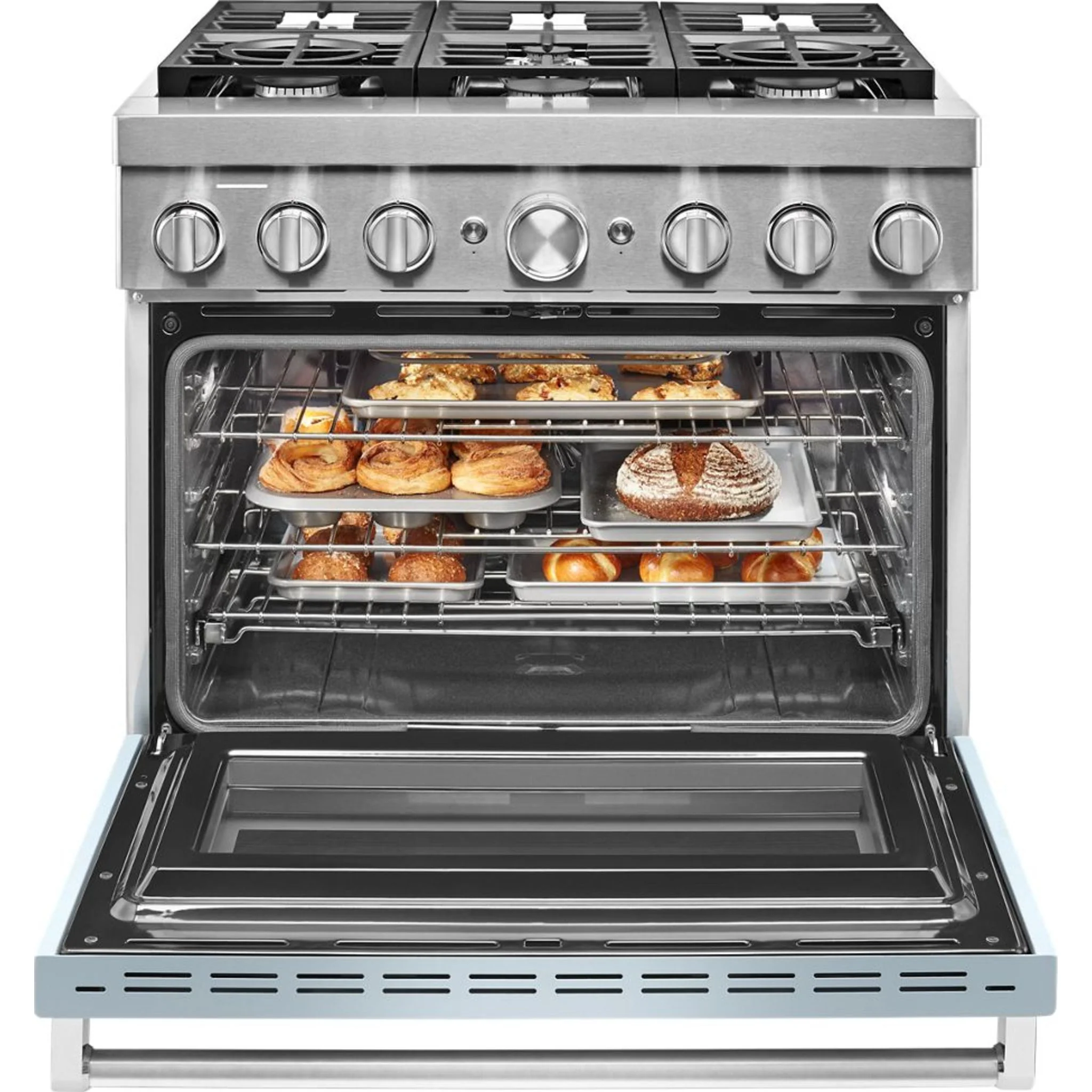 KitchenAid  36'' Smart Commercial-Style Dual Fuel Range with 6 Burners - Misty Blue (KFDC506JMB) - Image 33