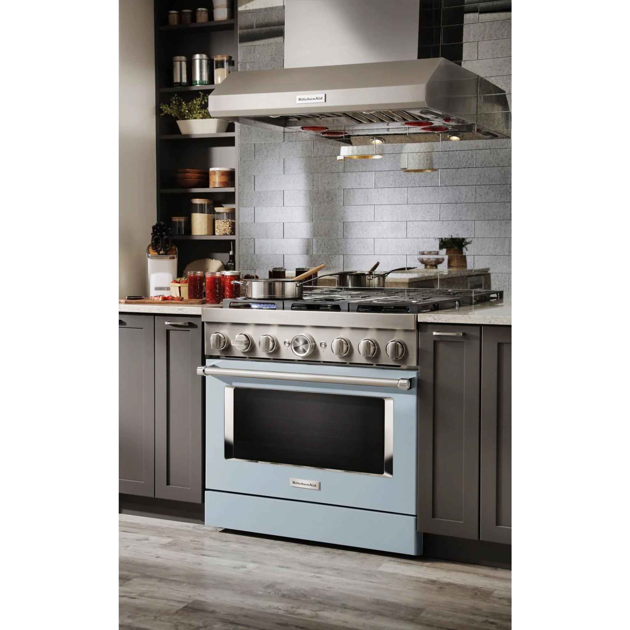 KitchenAid  36'' Smart Commercial-Style Dual Fuel Range with 6 Burners - Misty Blue (KFDC506JMB) - Image 8