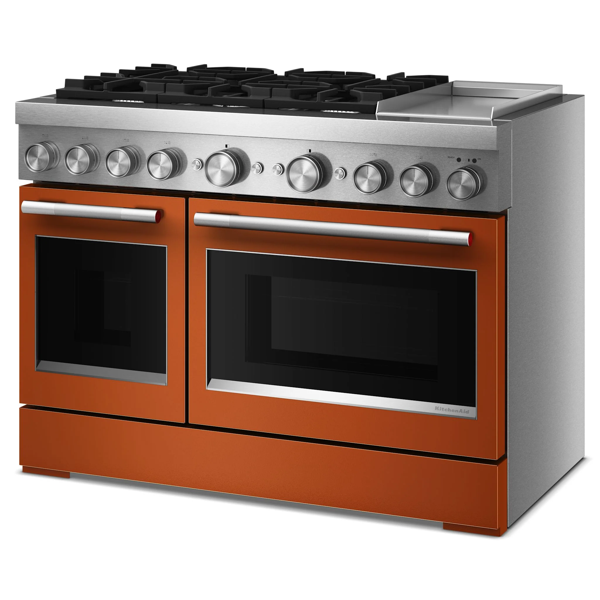 KitchenAid 48-Inch 6 Burner Commercial-Style Dual Fuel Range with Griddle -Scorched Orange (KFDD948SSC) - Image 2