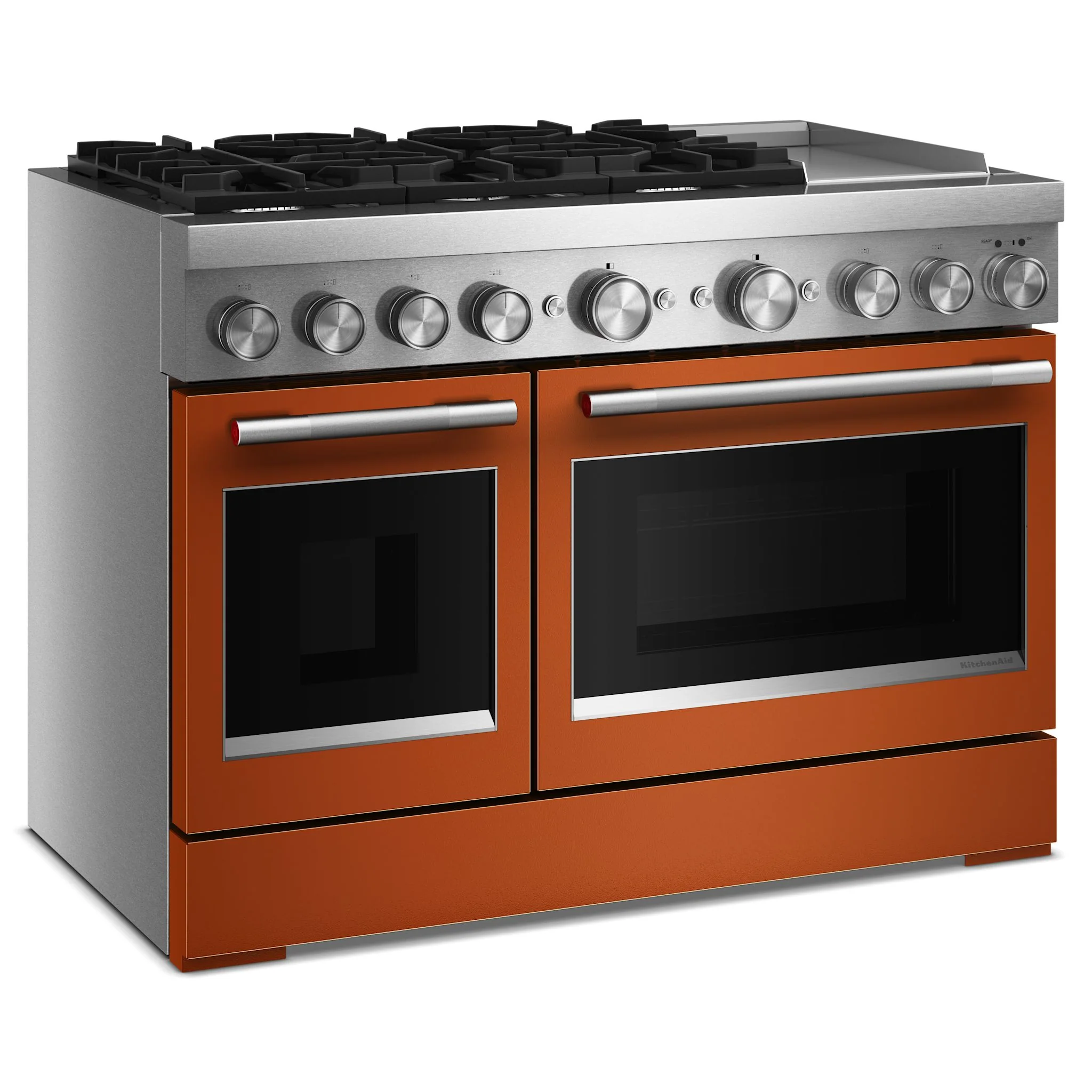 KitchenAid 48-Inch 6 Burner Commercial-Style Dual Fuel Range with Griddle -Scorched Orange (KFDD948SSC) - Image 3