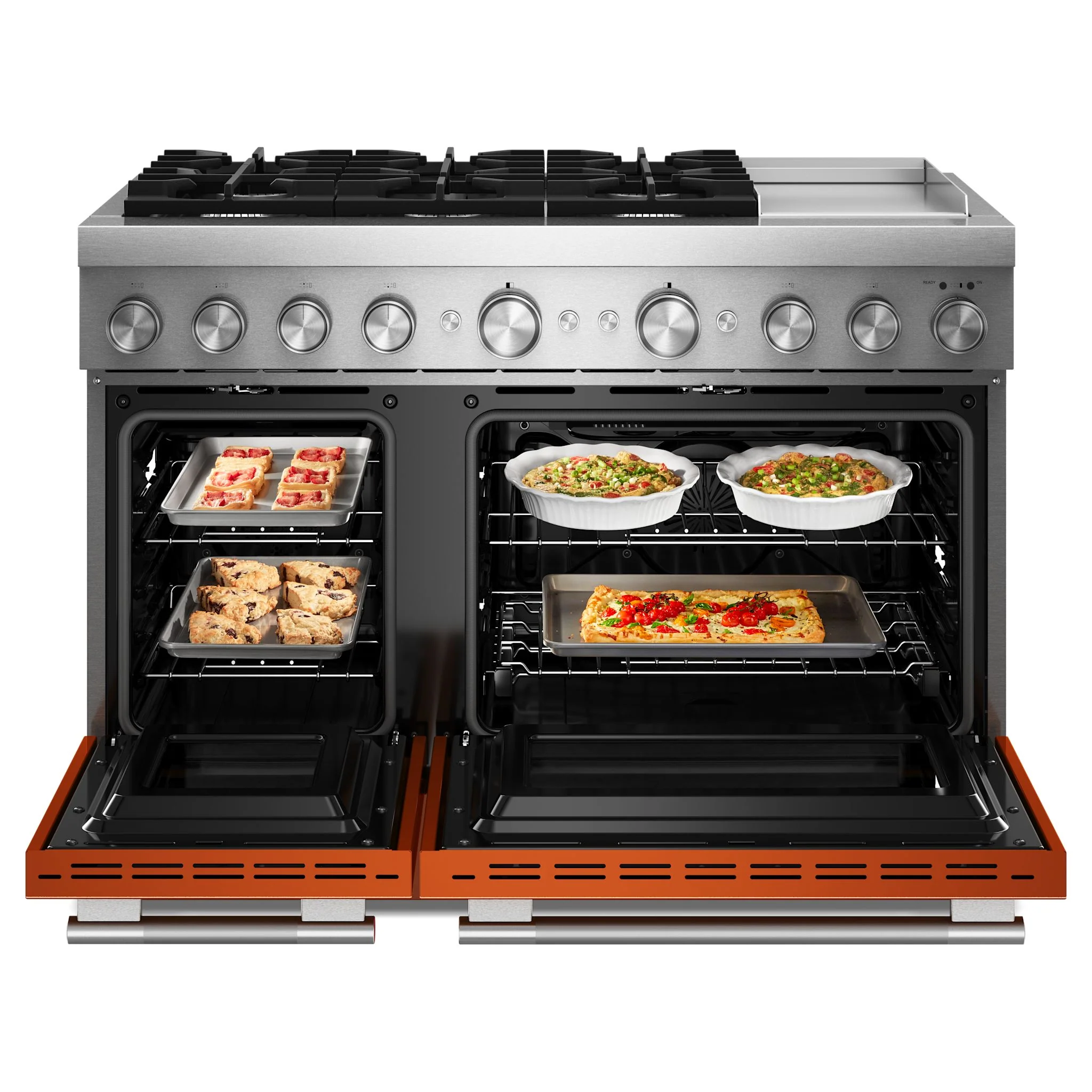 KitchenAid 48-Inch 6 Burner Commercial-Style Dual Fuel Range with Griddle -Scorched Orange (KFDD948SSC) - Image 4