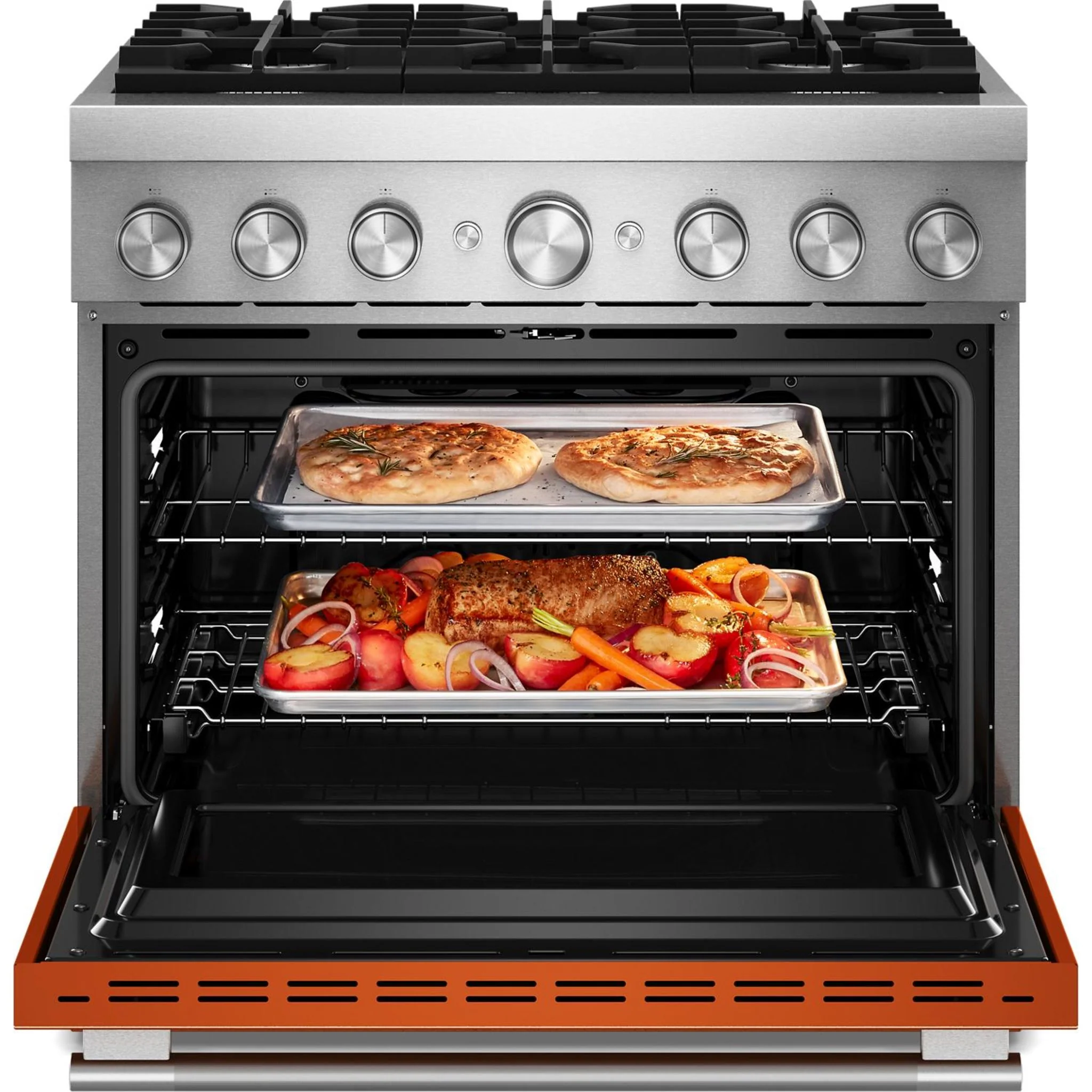 KitchenAid 36-Inch 6 Burner Commercial-Style Dual Fuel Range with No Preheat Air Fry Mode -Scorched Orange (KFDS936SSC) - Image 4