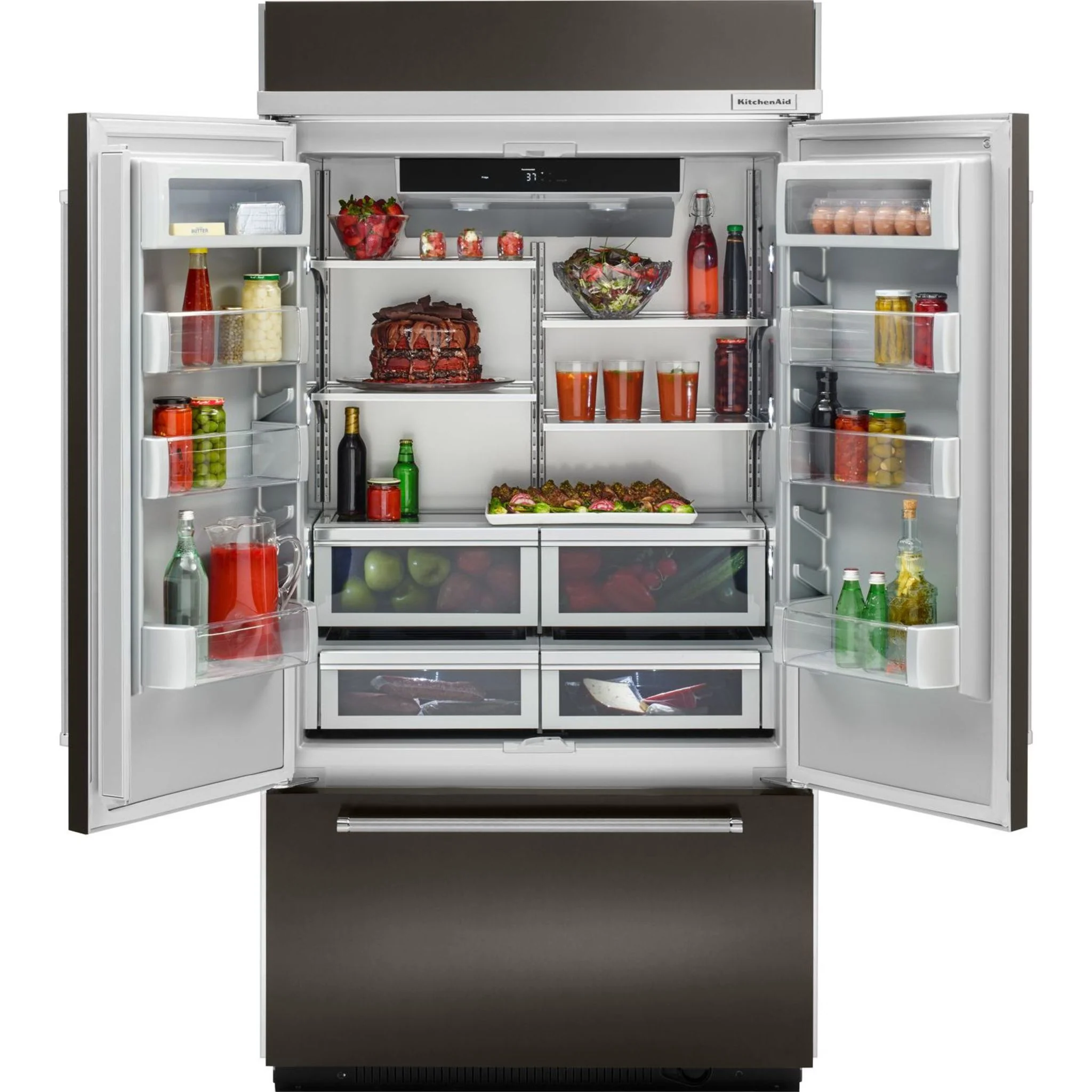 KitchenAid 24.2 cu.ft. 42" Width Built-In Stainless French Door Refrigerator with Platinum Interior Design - Black Stainless Steel with PrintShield™ Finish (KBFN502EBS) - Image 11