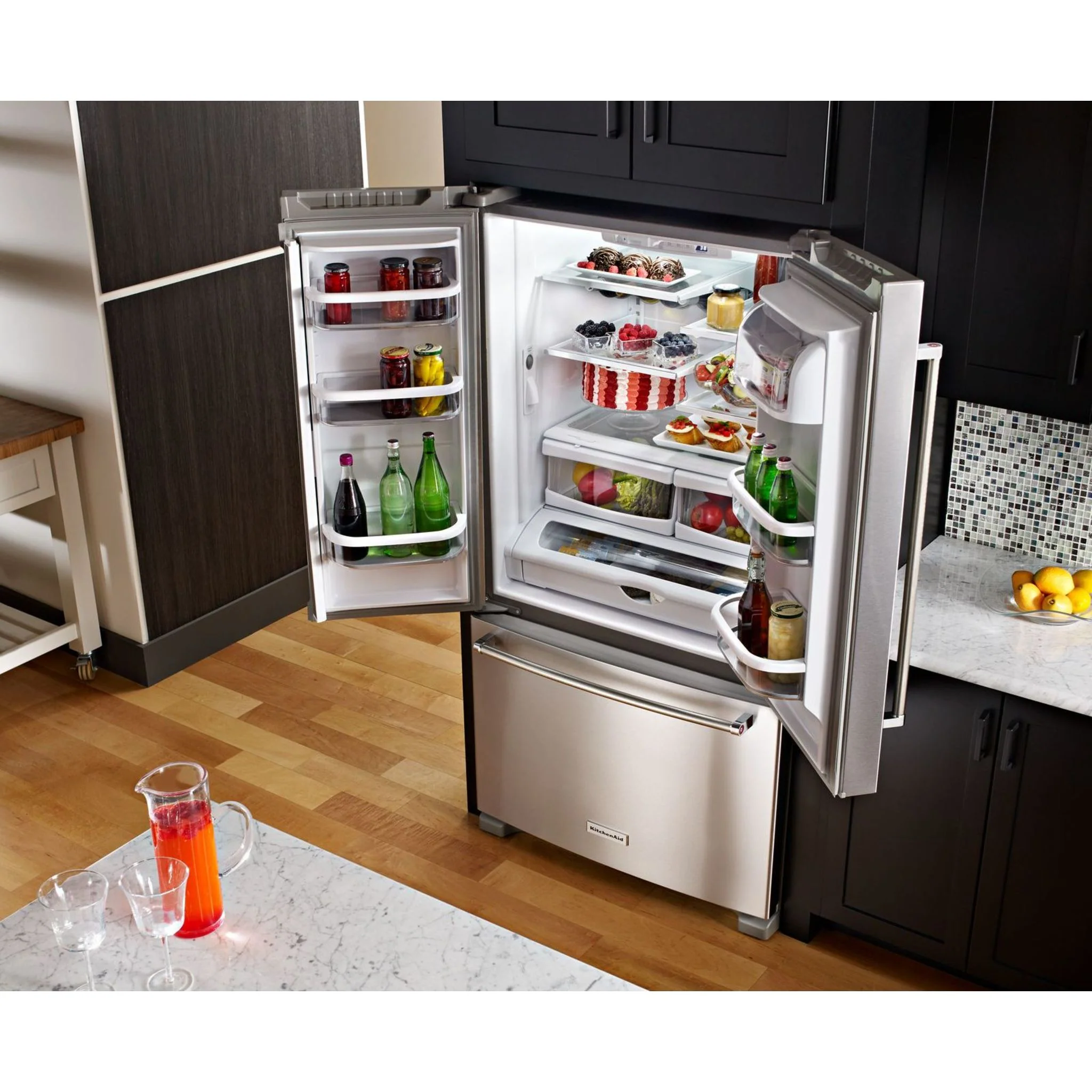 KitchenAid 25 cu.ft. 36-Width Standard Depth French Door Refrigerator with Interior Dispense -Stainless Steel (KRFF305ESS) - Image 10