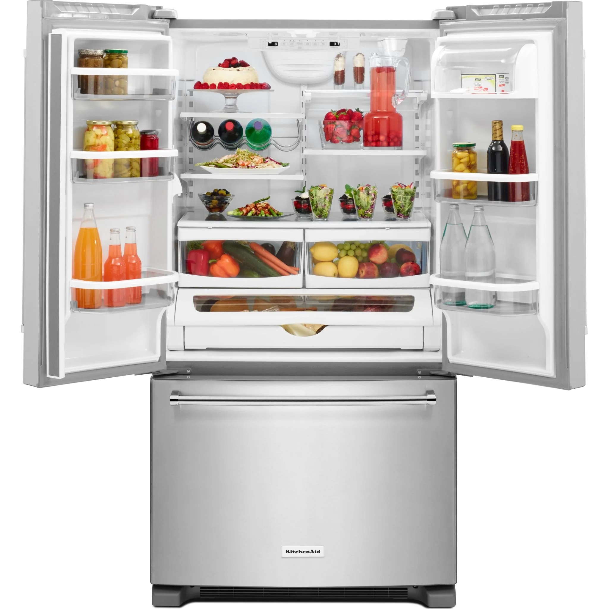 KitchenAid 25 cu.ft. 36-Width Standard Depth French Door Refrigerator with Interior Dispense -Stainless Steel (KRFF305ESS) - Image 3
