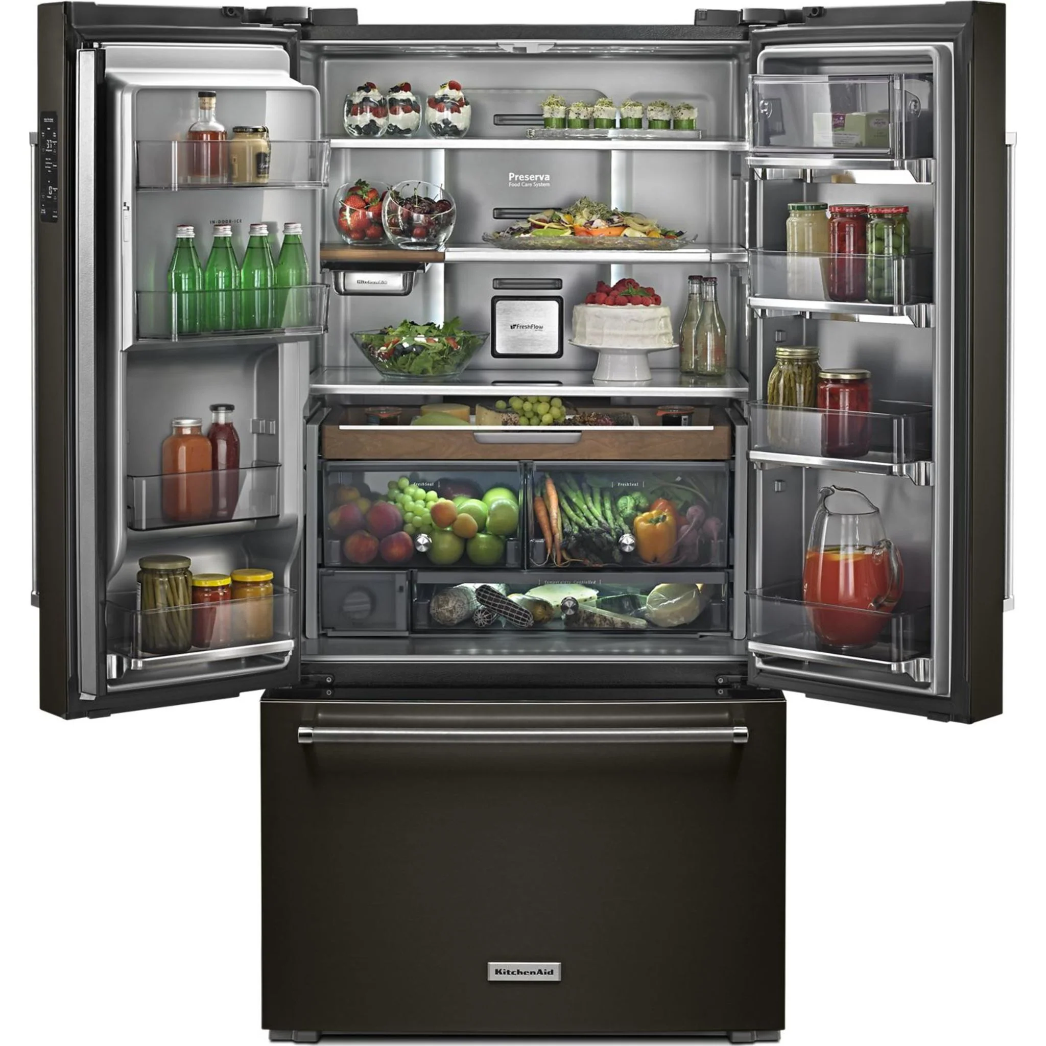 KitchenAid 23.8 cu. ft. 36" Counter-Depth French Door Platinum Interior Refrigerator with PrintShieldFinish -Black Stainless (KRFC704FBS) - Image 15