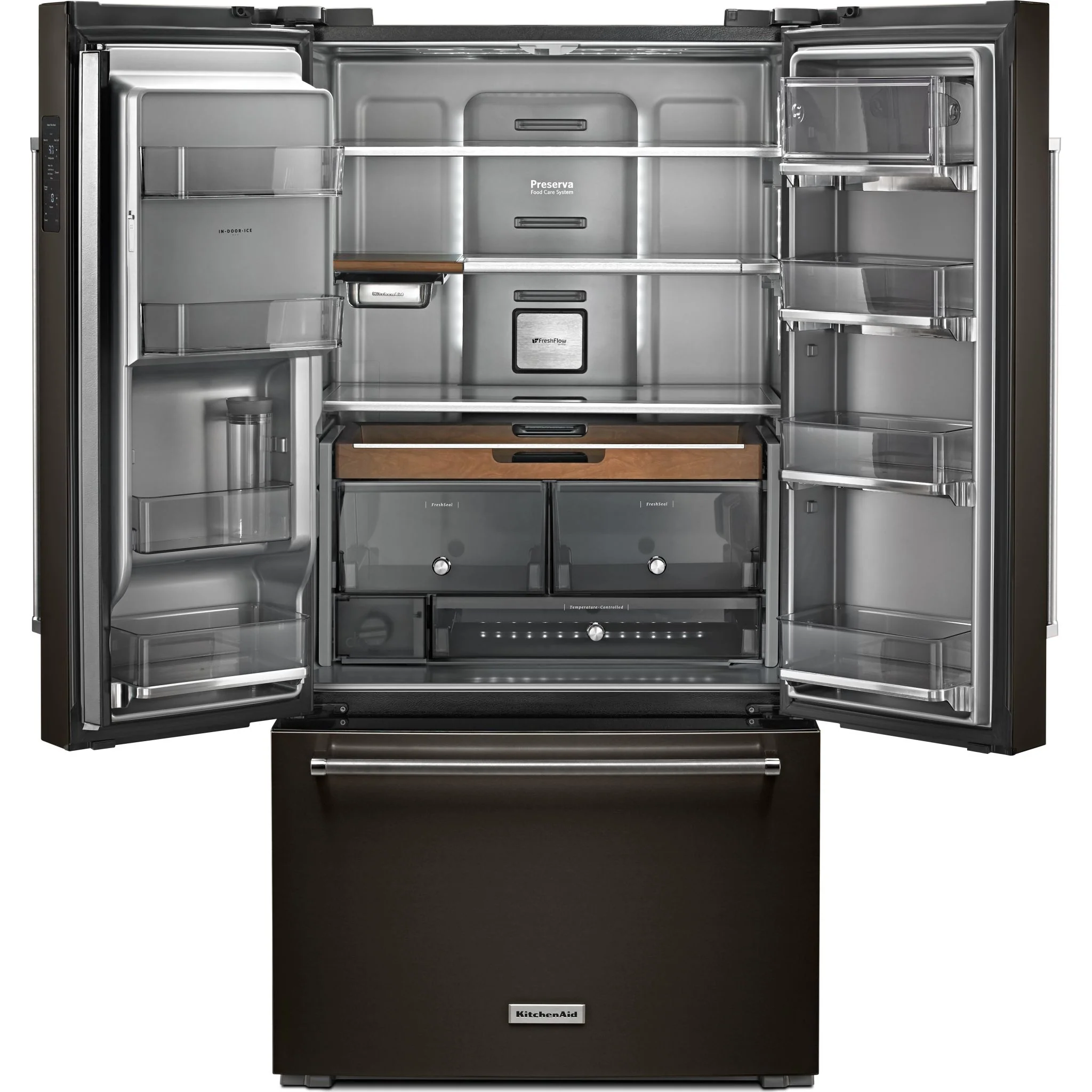 KitchenAid 23.8 cu. ft. 36" Counter-Depth French Door Platinum Interior Refrigerator with PrintShieldFinish -Black Stainless (KRFC704FBS) - Image 2