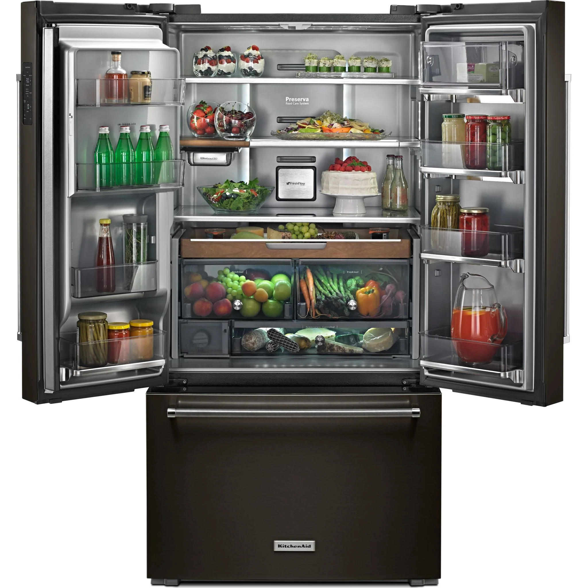 KitchenAid 23.8 cu. ft. 36" Counter-Depth French Door Platinum Interior Refrigerator with PrintShieldFinish -Black Stainless (KRFC704FBS) - Image 3