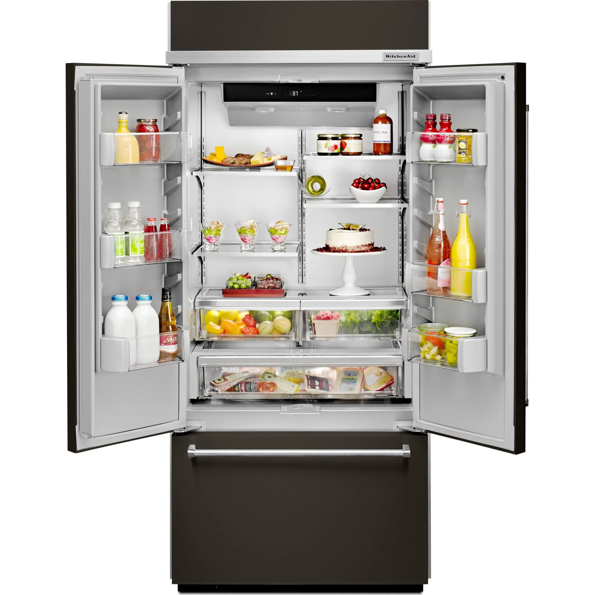 KitchenAid 20.8 cu.ft. 36" Width Built In Stainless Steel French Door Refrigerator with Platinum Interior Design - Black-on-Stainless (KBFN506EBS) - Image 3