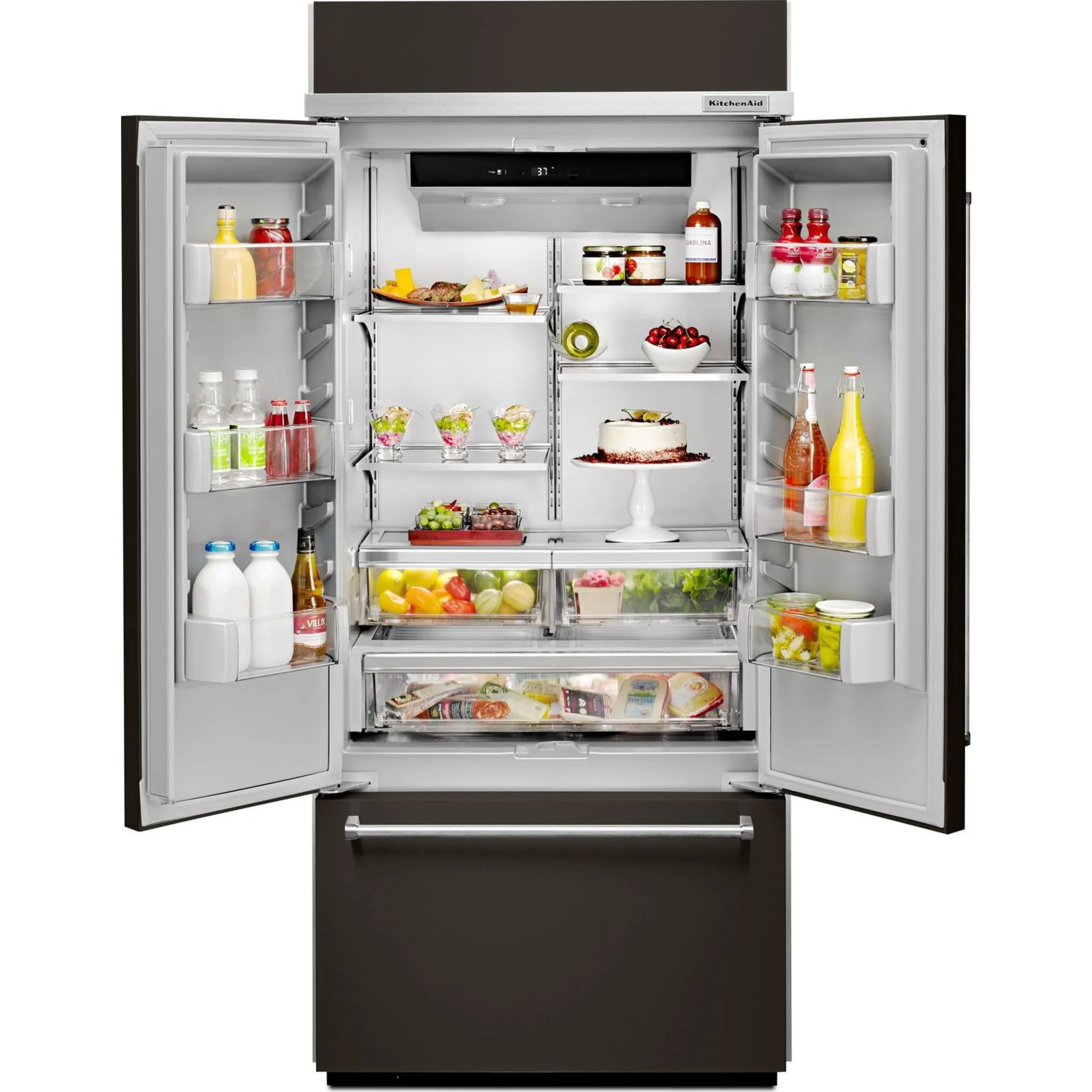 KitchenAid 20.8 cu.ft. 36" Width Built In Stainless Steel French Door Refrigerator with Platinum Interior Design - Black-on-Stainless (KBFN506EBS) - Image 7