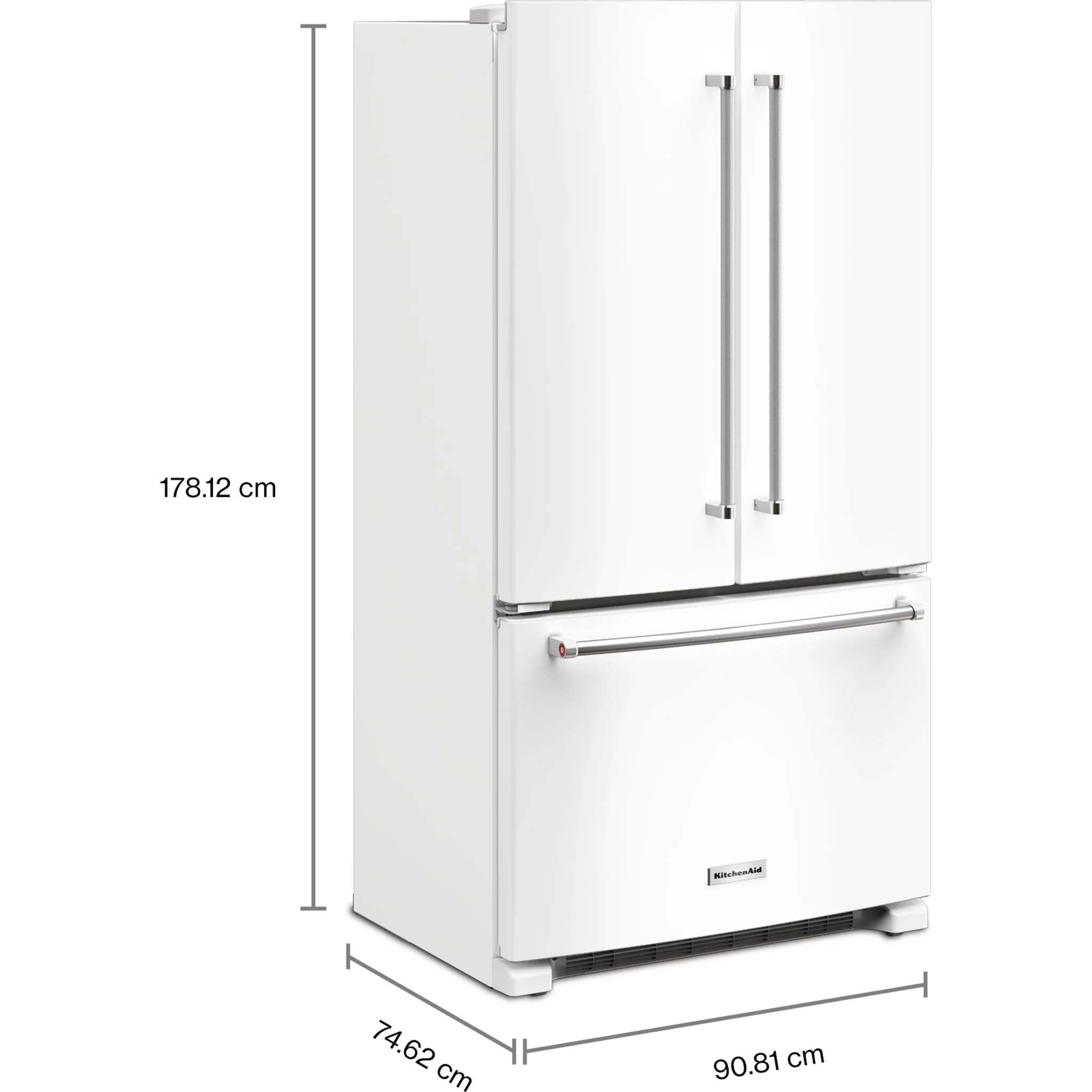 KitchenAid 20 cu. ft. 36-Inch Width Counter-Depth French Door Refrigerator with Interior Dispense -White (KRFC136RWH) - Image 3