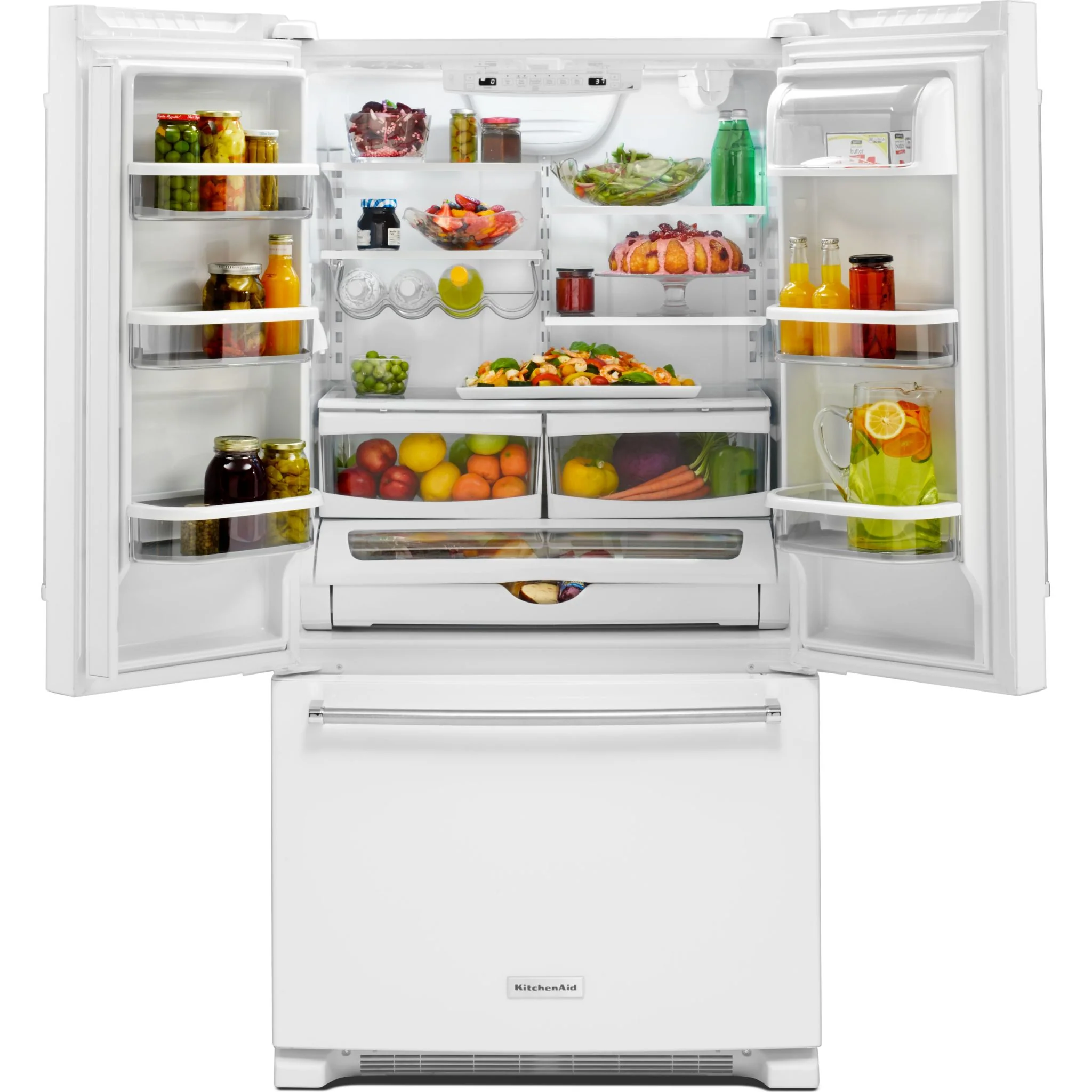 KitchenAid  20 cu. ft. 36" Width Counter-Depth French Door Refrigerator with Interior Dispense (KRFC300EWH) - Image 3