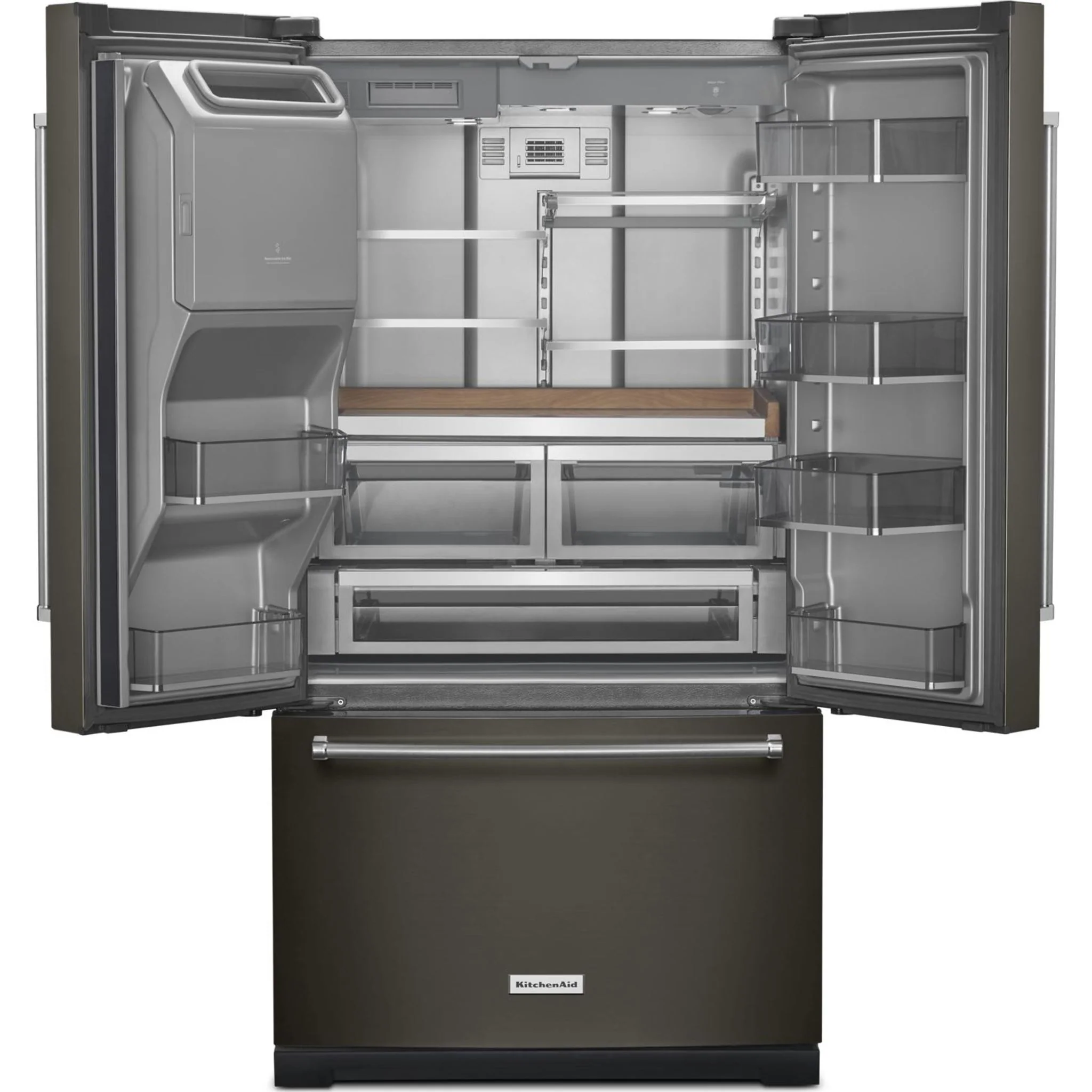 KitchenAid 26.8 cu.ft. Standard-Depth French Door Refrigerator with Exterior Ice and Water Dispenser - Black Stainless (KRFF577KBS) - Image 2