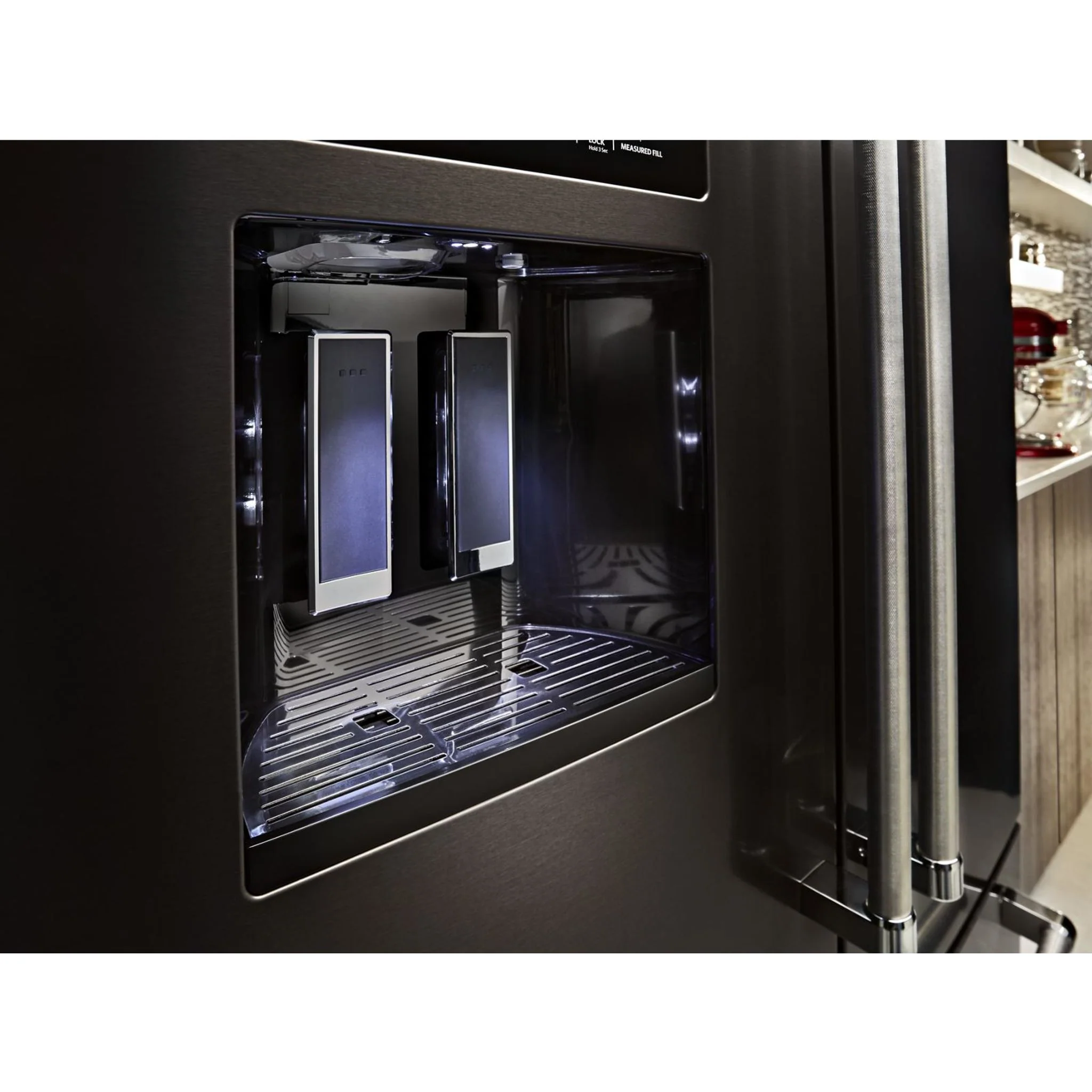 KitchenAid 26.8 cu.ft. Standard-Depth French Door Refrigerator with Exterior Ice and Water Dispenser - Black Stainless (KRFF577KBS) - Image 5