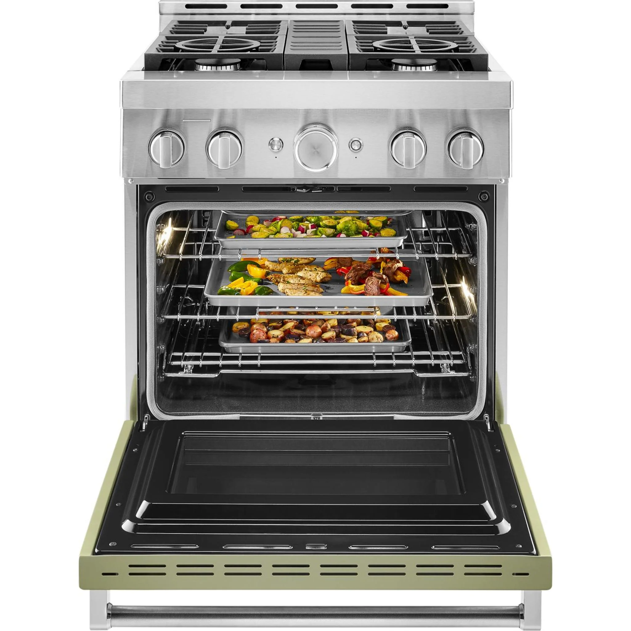 KitchenAid  30'' Smart Commercial-Style Gas Range with 4 Burners - Avocado Cream (KFGC500JAV) - Image 9