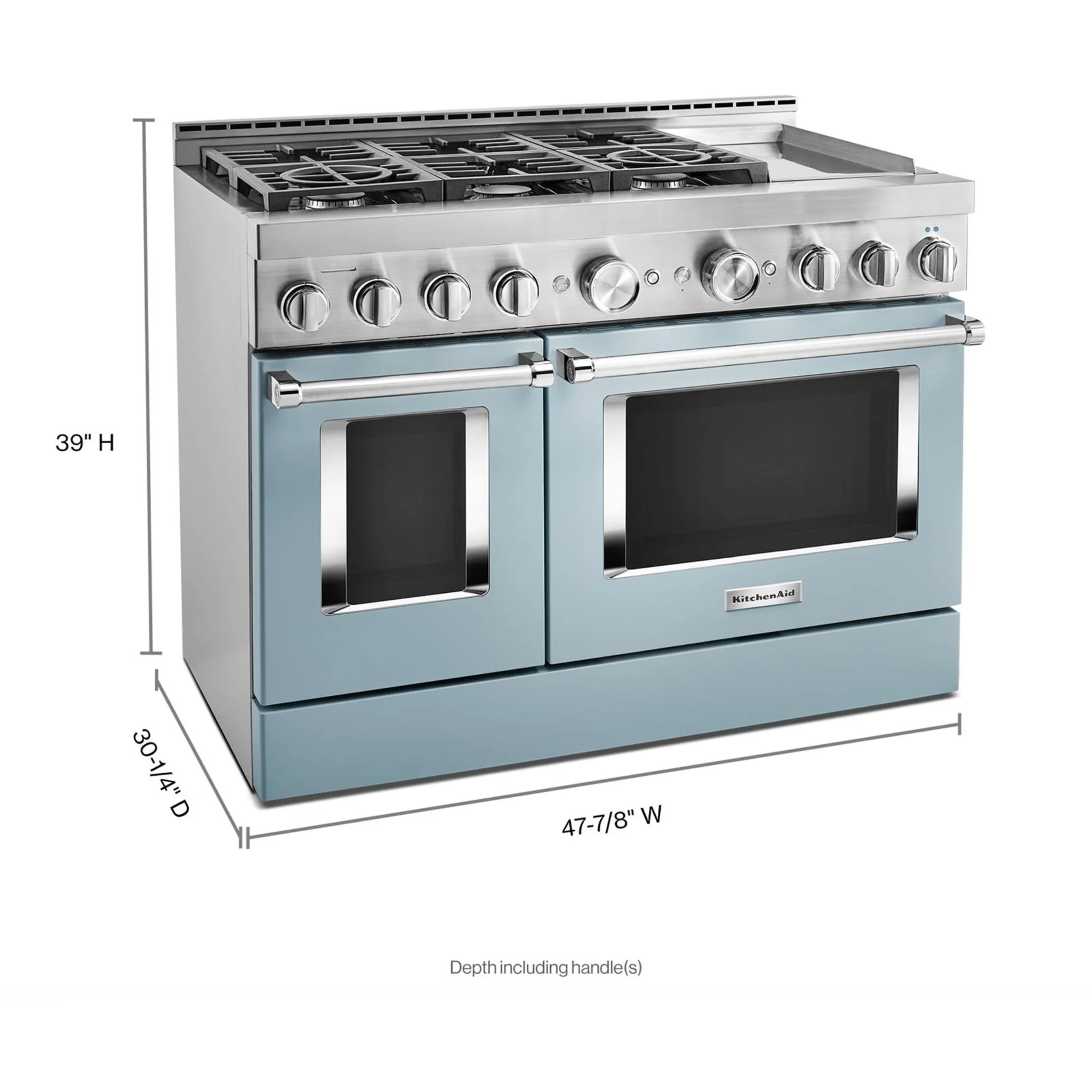 KitchenAid  48'' Smart Commercial-Style Gas Range with Griddle - Misty Blue (KFGC558JMB) - Image 3