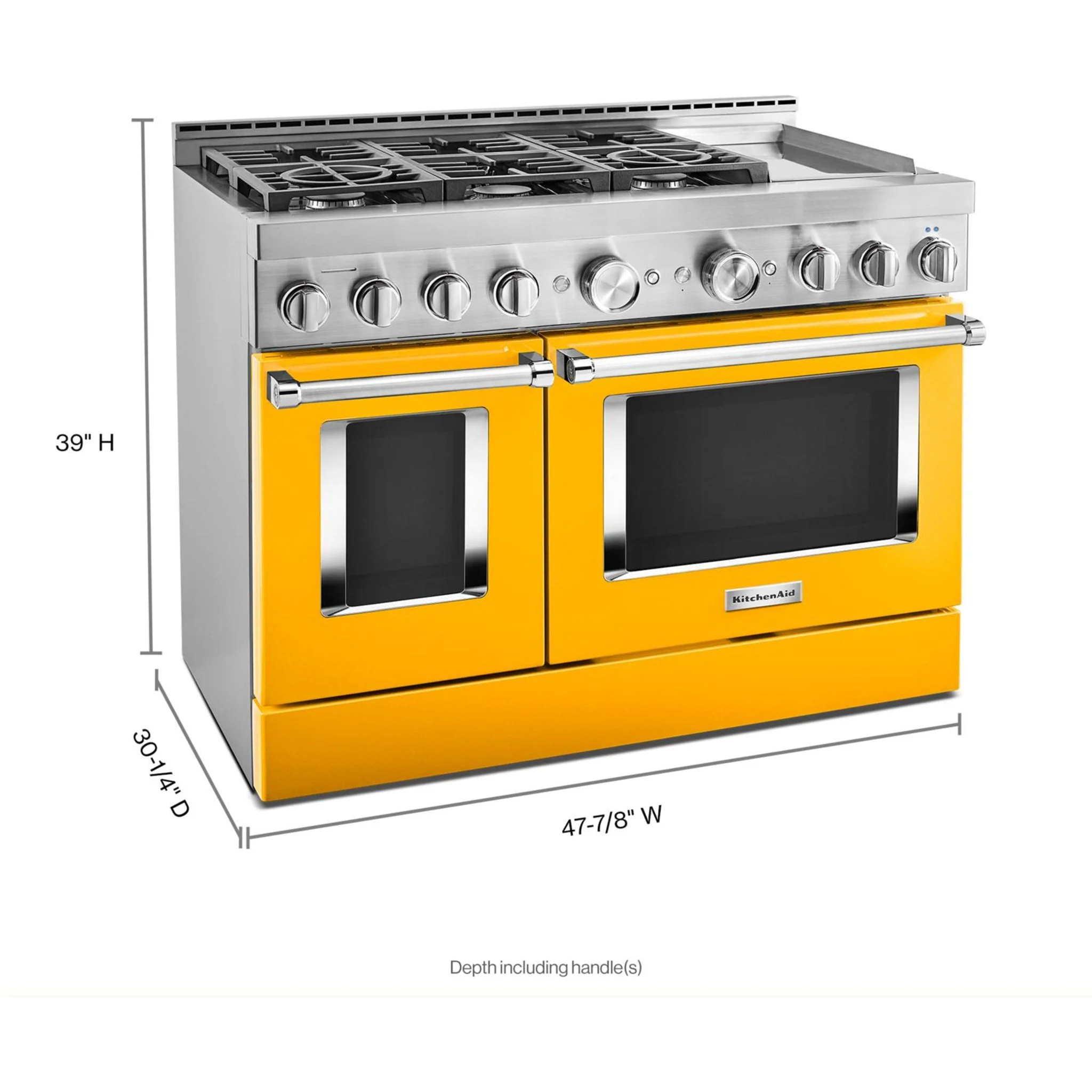 KitchenAid  48'' Smart Commercial-Style Gas Range with Griddle - Yellow Pepper (KFGC558JYP) - Image 3