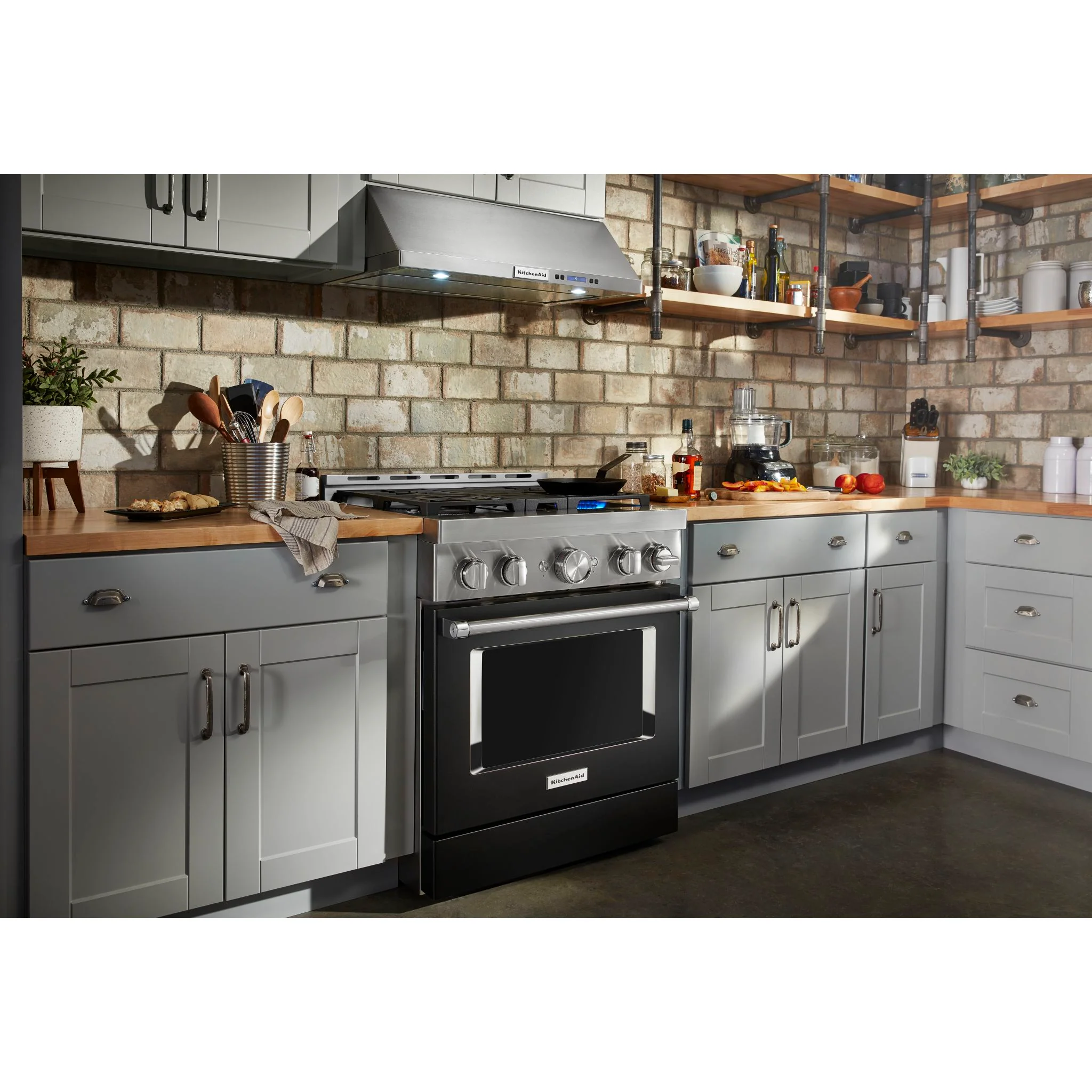 KitchenAid  30'' Smart Commercial-Style Gas Range with 4 Burners - Ink Blue (KFGC500JIB) - Image 2