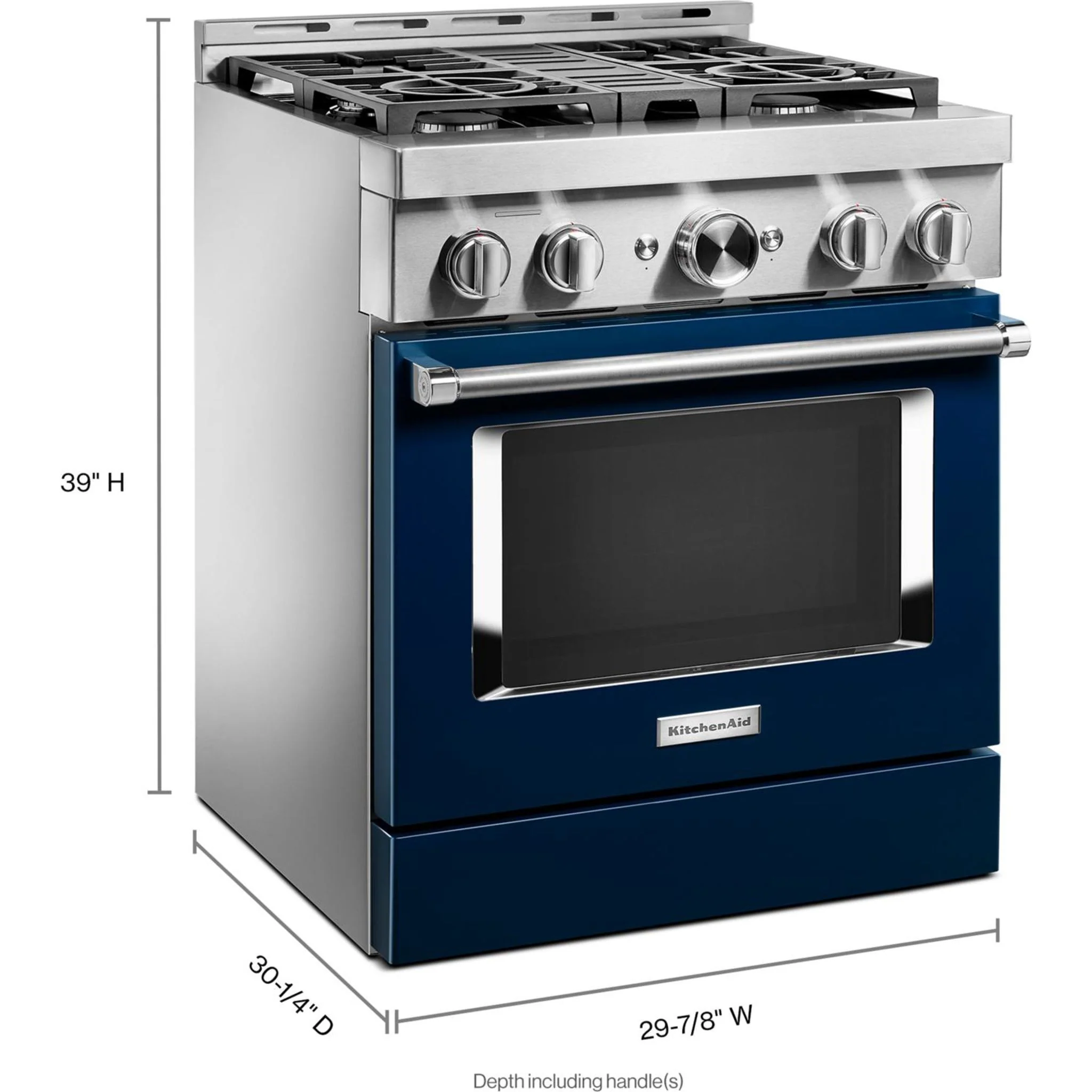 KitchenAid  30'' Smart Commercial-Style Gas Range with 4 Burners - Ink Blue (KFGC500JIB) - Image 4