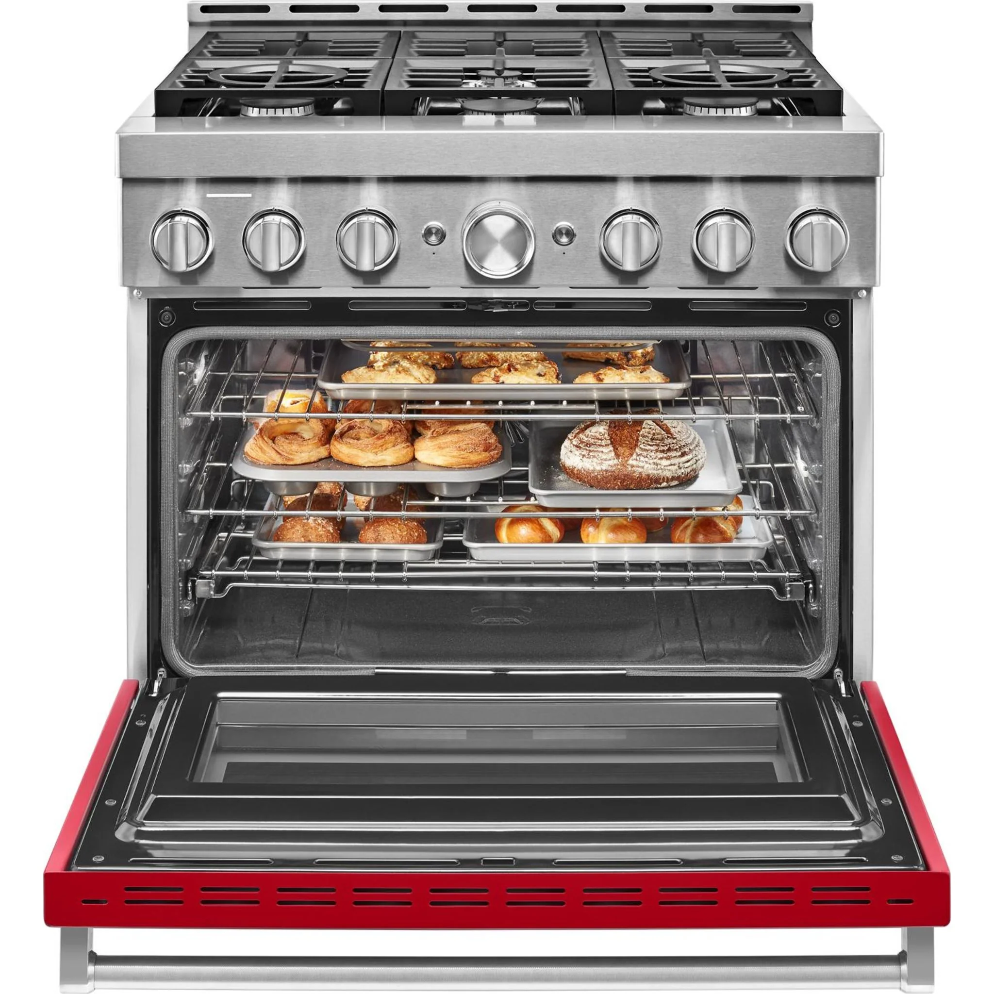 KitchenAid  36'' Smart Commercial-Style Gas Range with 6 Burners - Passion Red (KFGC506JPA) - Image 36
