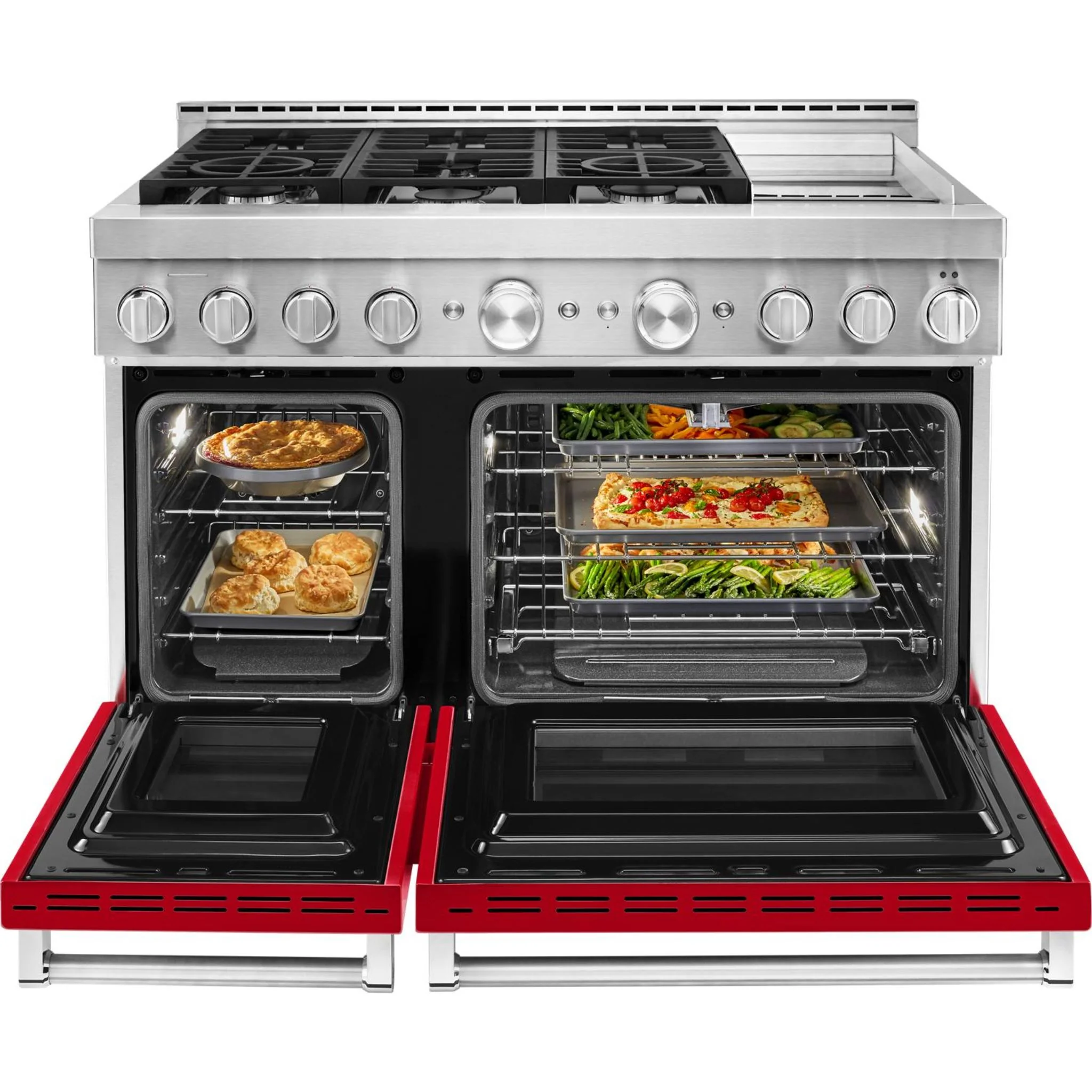 KitchenAid  48'' Smart Commercial-Style Gas Range with Griddle - Passion Red (KFGC558JPA) - Image 14