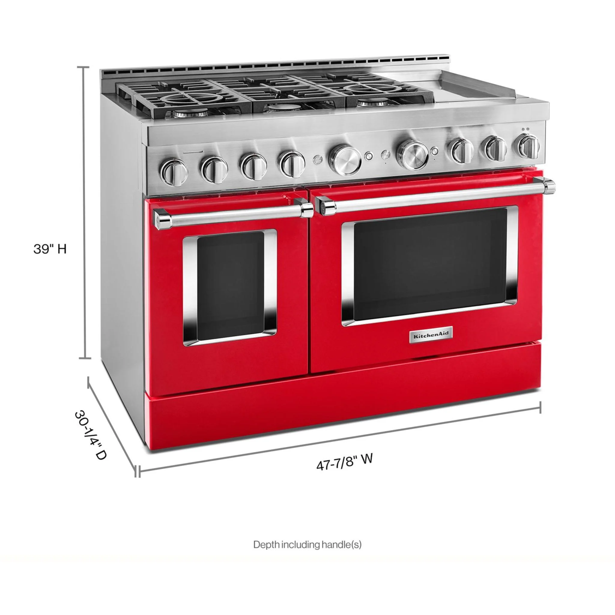 KitchenAid  48'' Smart Commercial-Style Gas Range with Griddle - Passion Red (KFGC558JPA) - Image 3