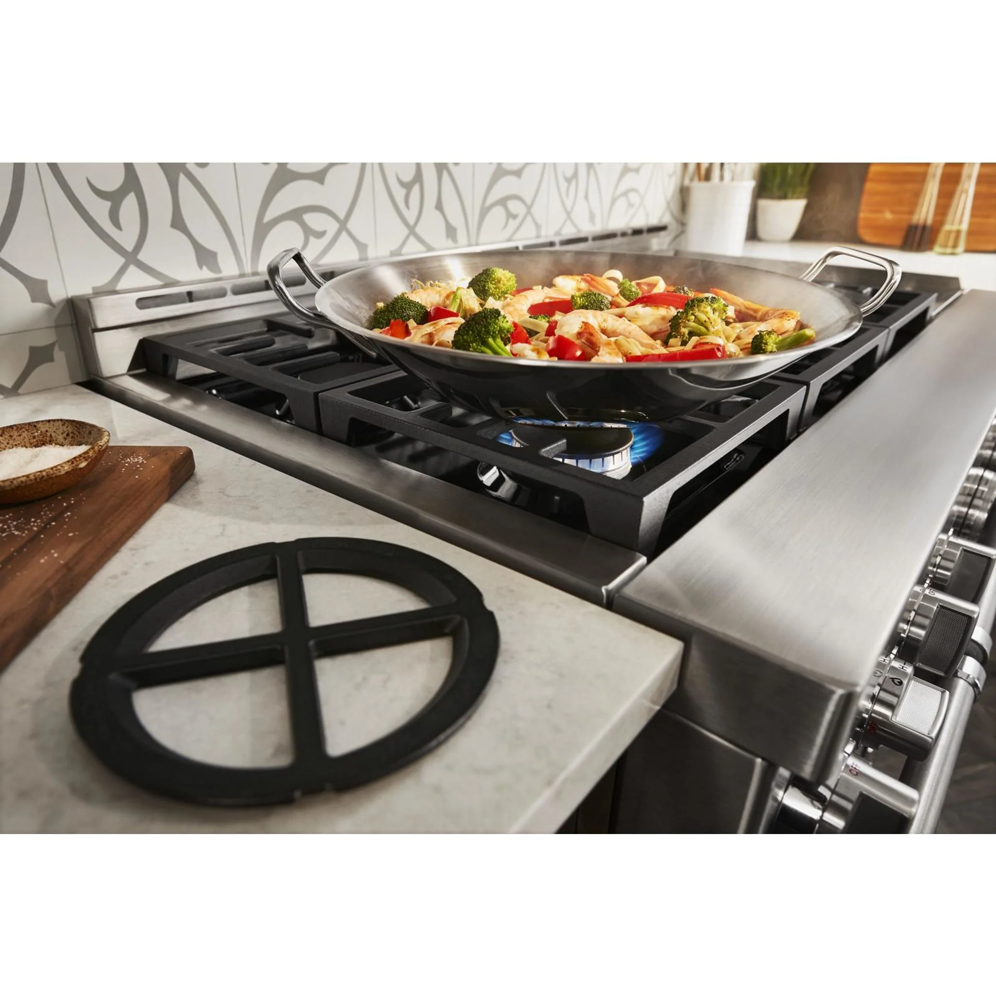KitchenAid  48'' Smart Commercial-Style Gas Range with Griddle - Passion Red (KFGC558JPA) - Image 48
