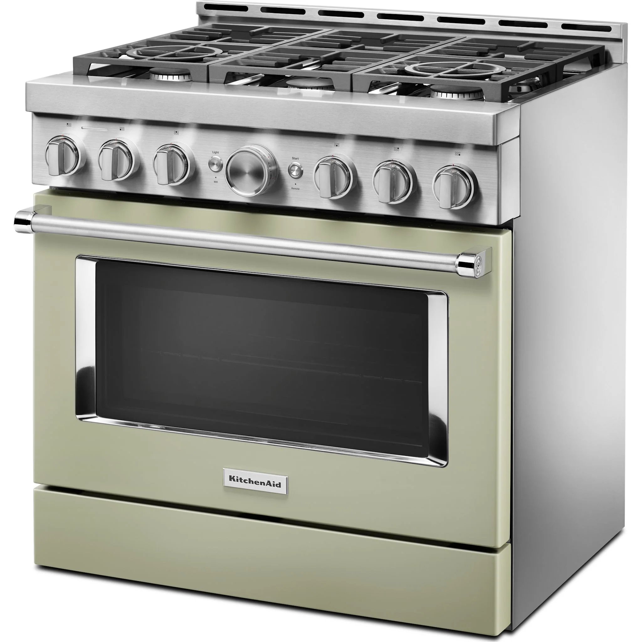 KitchenAid  36'' Smart Commercial-Style Gas Range with 6 Burners - Avocado Cream - Passion Red (KFGC506JAV) - Image 2