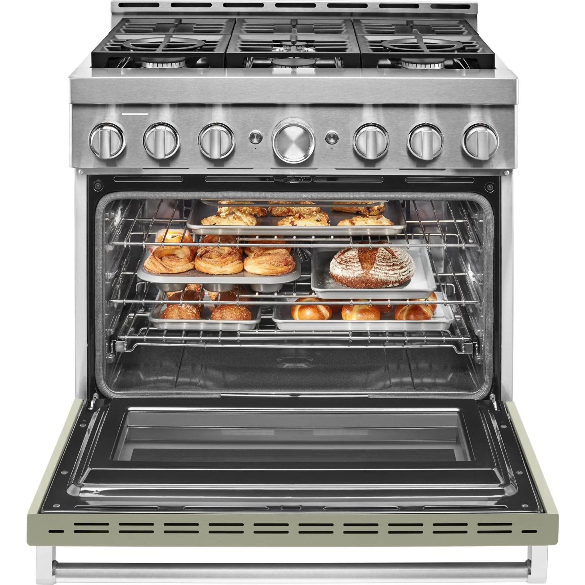KitchenAid  36'' Smart Commercial-Style Gas Range with 6 Burners - Avocado Cream - Passion Red (KFGC506JAV) - Image 26