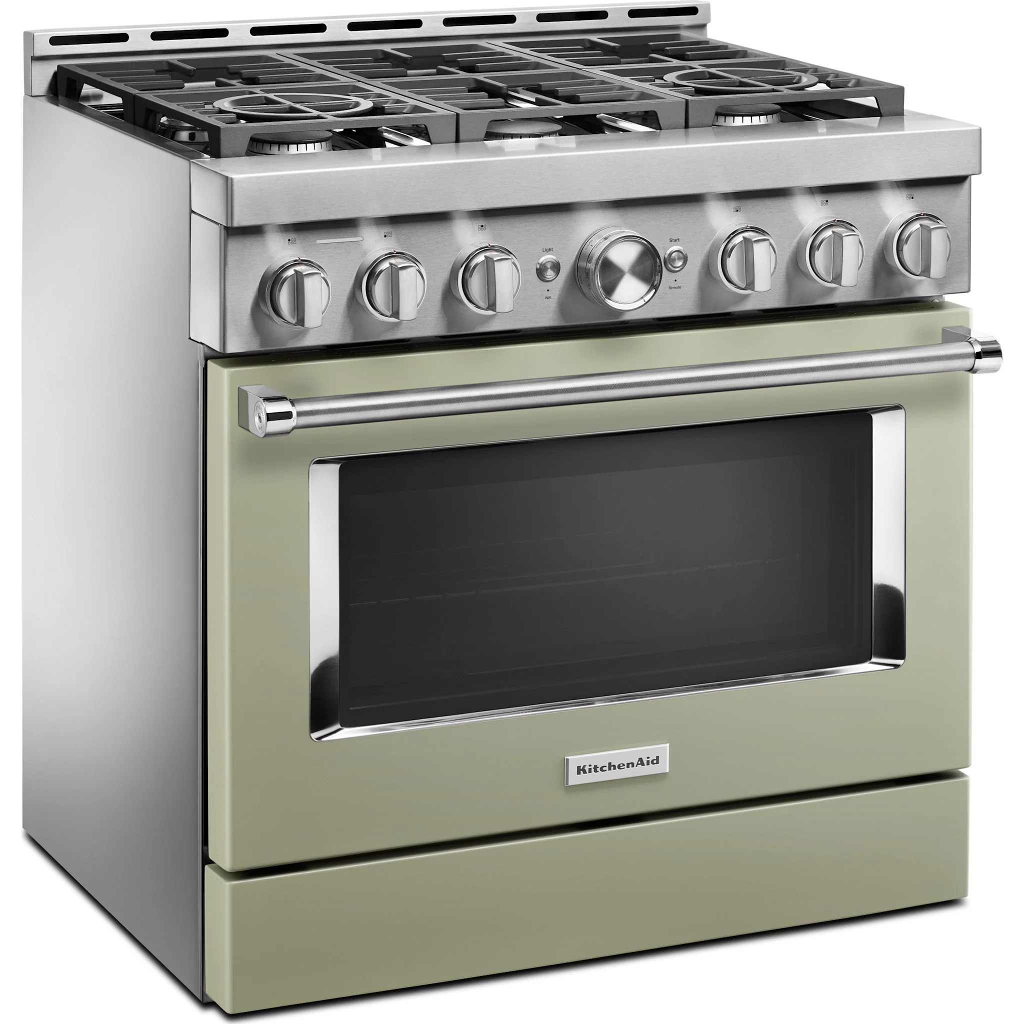 KitchenAid  36'' Smart Commercial-Style Gas Range with 6 Burners - Avocado Cream - Passion Red (KFGC506JAV) - Image 3